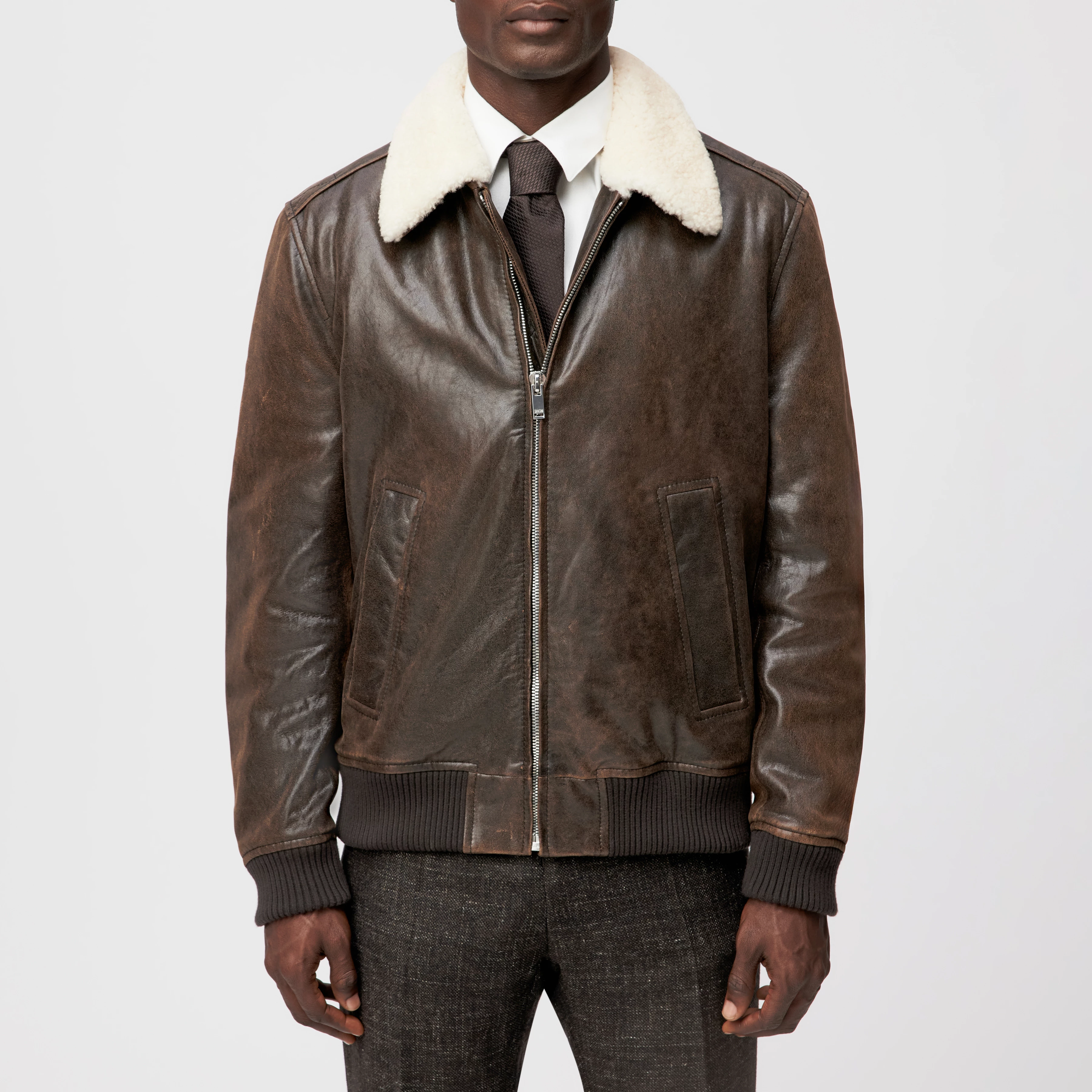 FLYGHT - Fliegerjacke in Leder - Herren - braun - Frontansicht