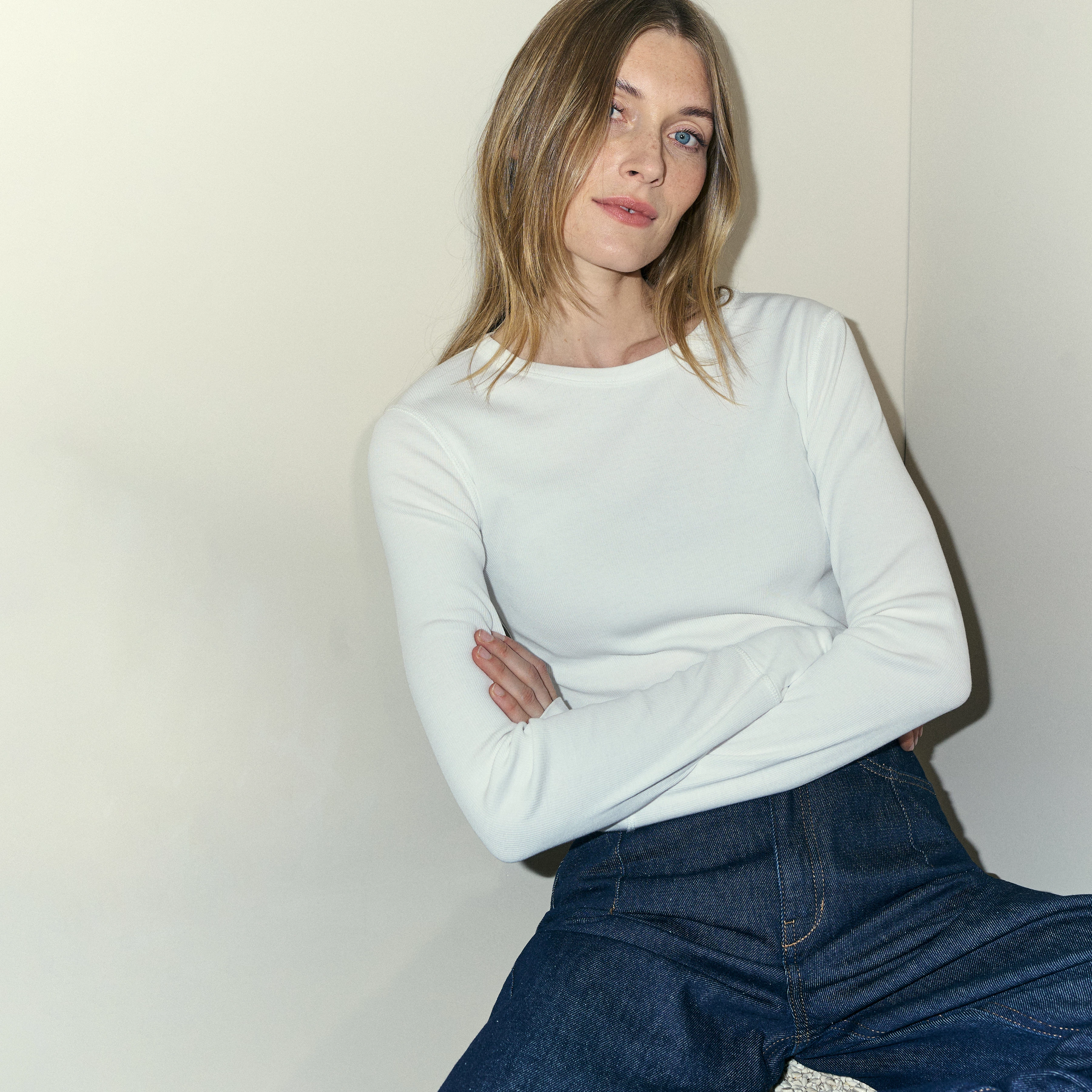 NURIT - Slim fit long-sleeved shirt in cotton rib - women - white