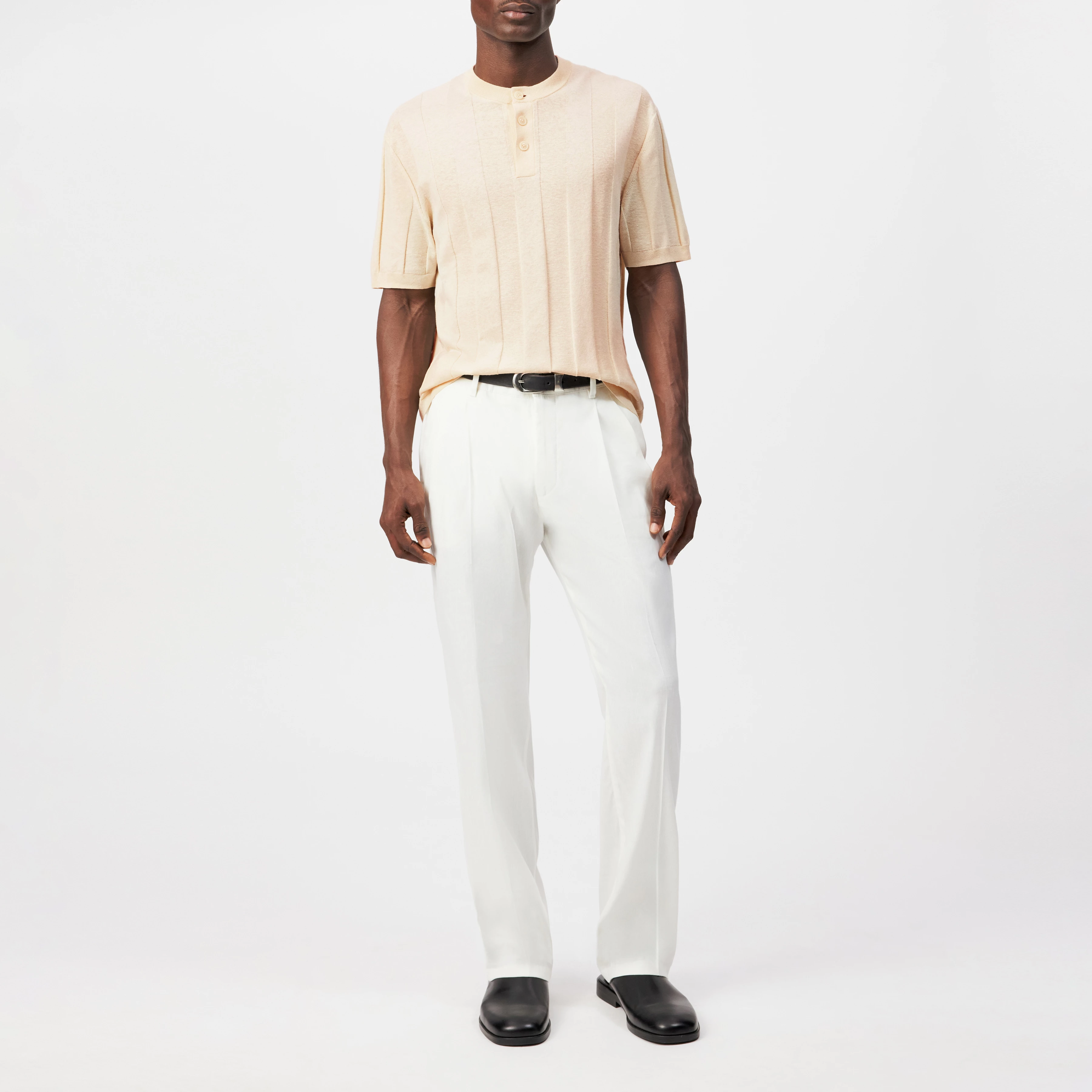 FREEKO - Regular Fit Linen-Cotton Polo Shirt - men - beige - Ganzkörper-Frontansicht