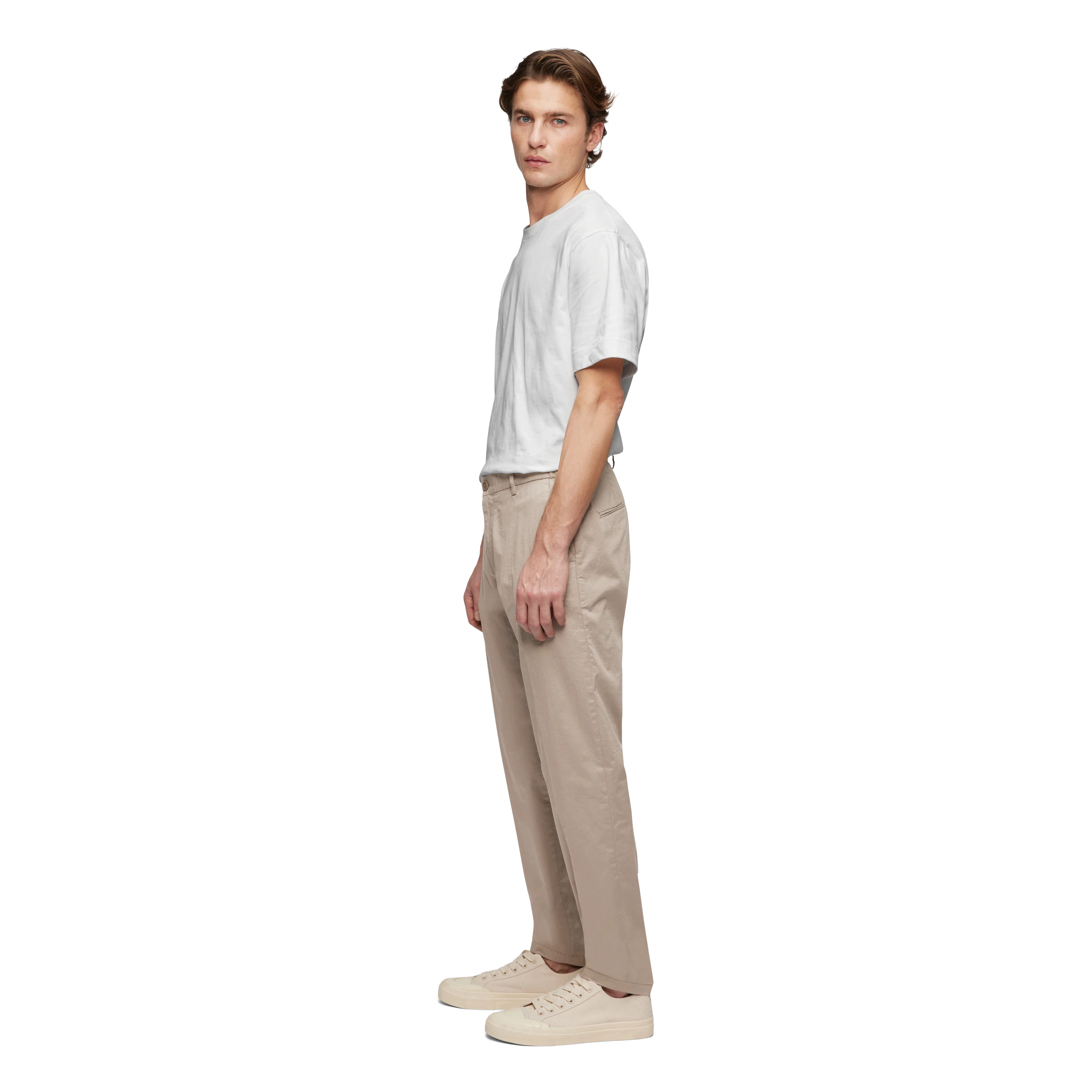 AJEND - Ready-made trousers in cotton gabardine - men - beige - Seitenansicht