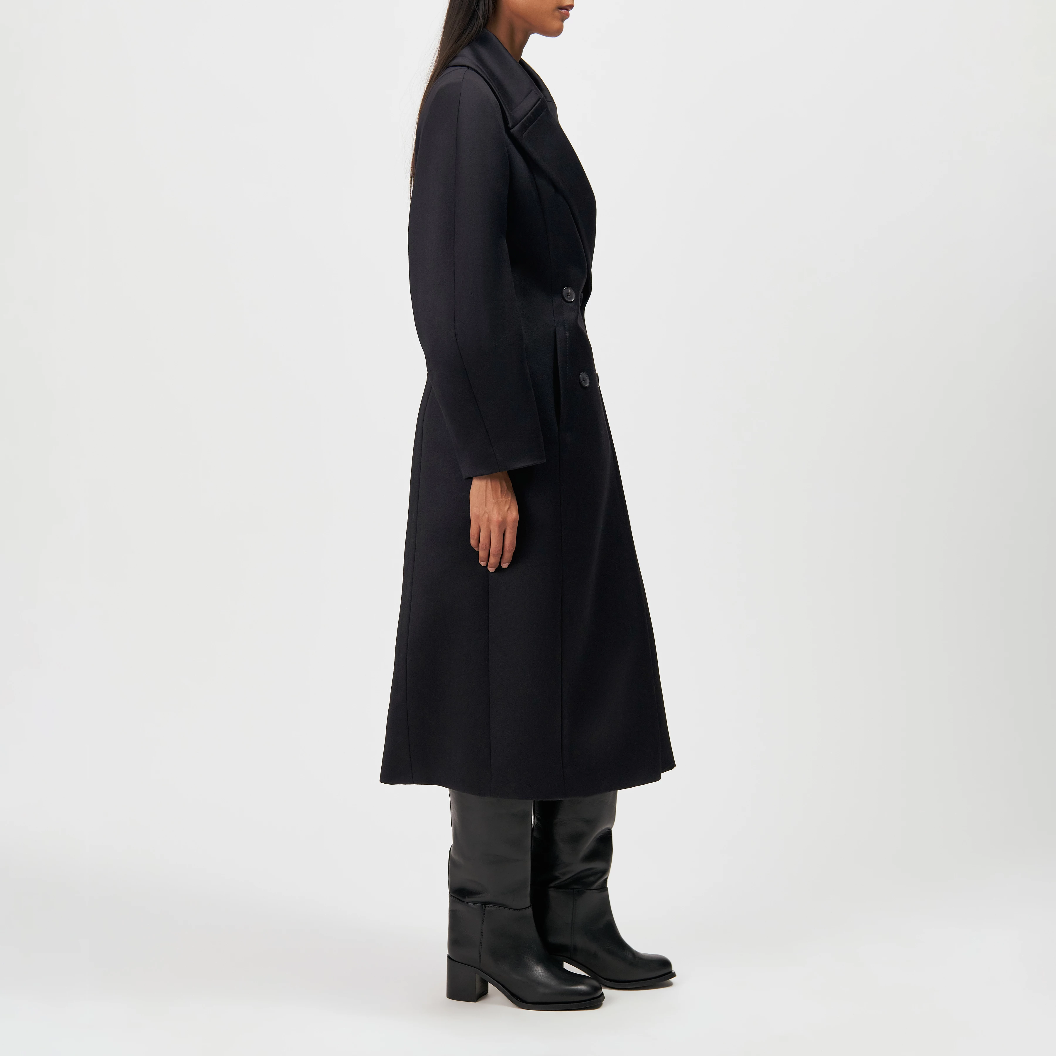 RISELY - Long double-breasted pure new wool coat - women - black - Seitenansicht