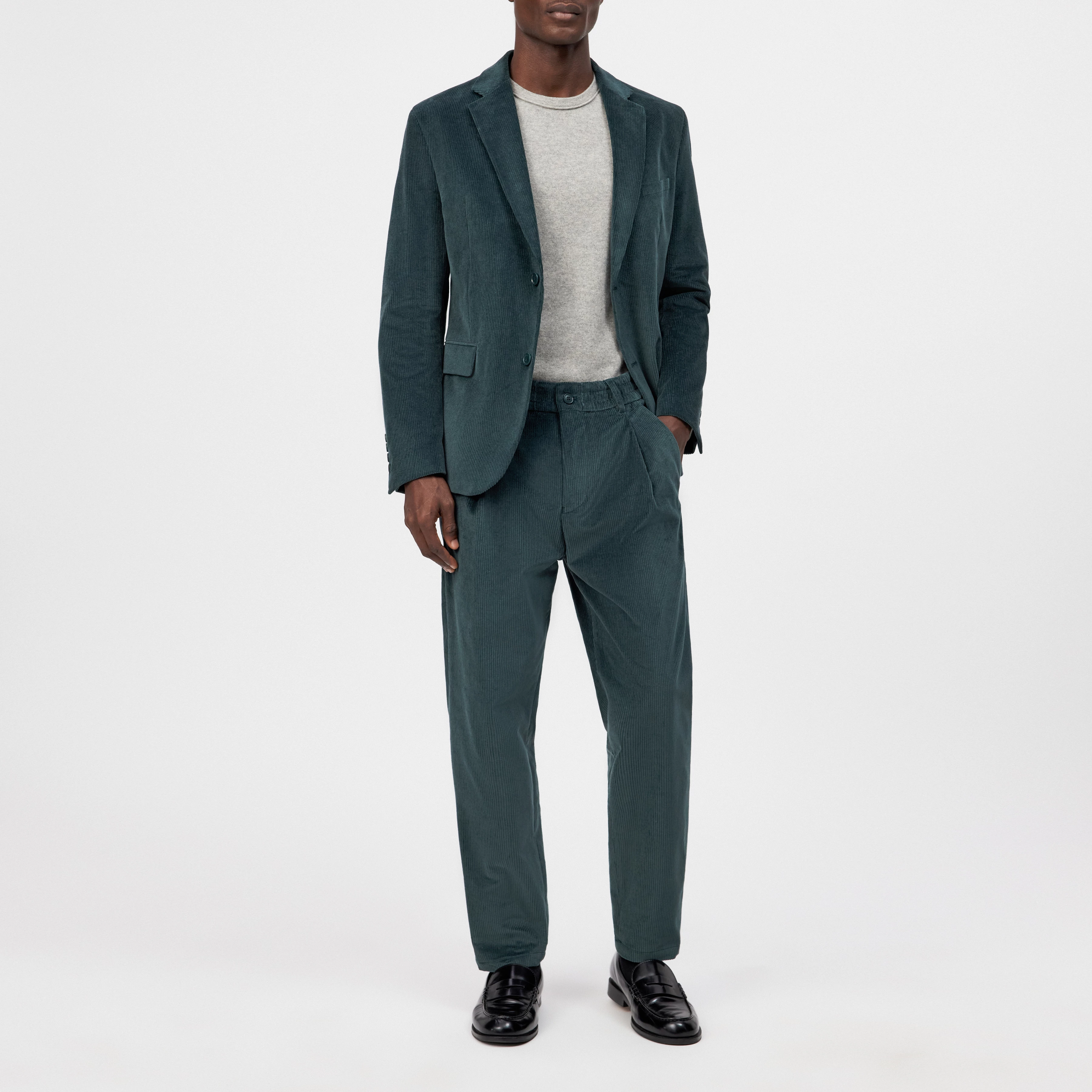 YAMES - Einreihiges Sakko in Baumwoll-Cord - Herren - grün - Ganzkörper-Frontansicht