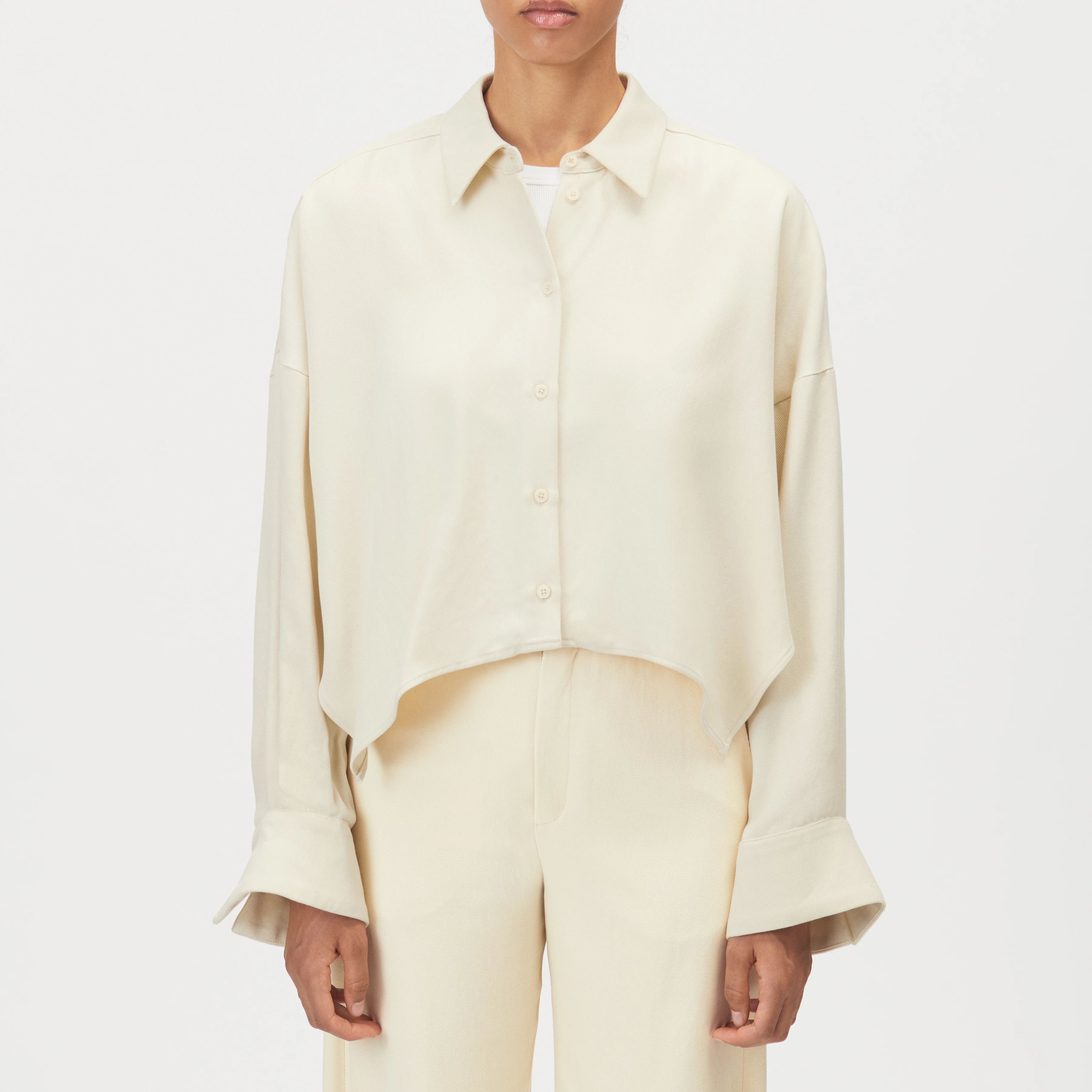 OSHIA - Oversized overhemdblouse in lyocell - dames - beige - Frontansicht