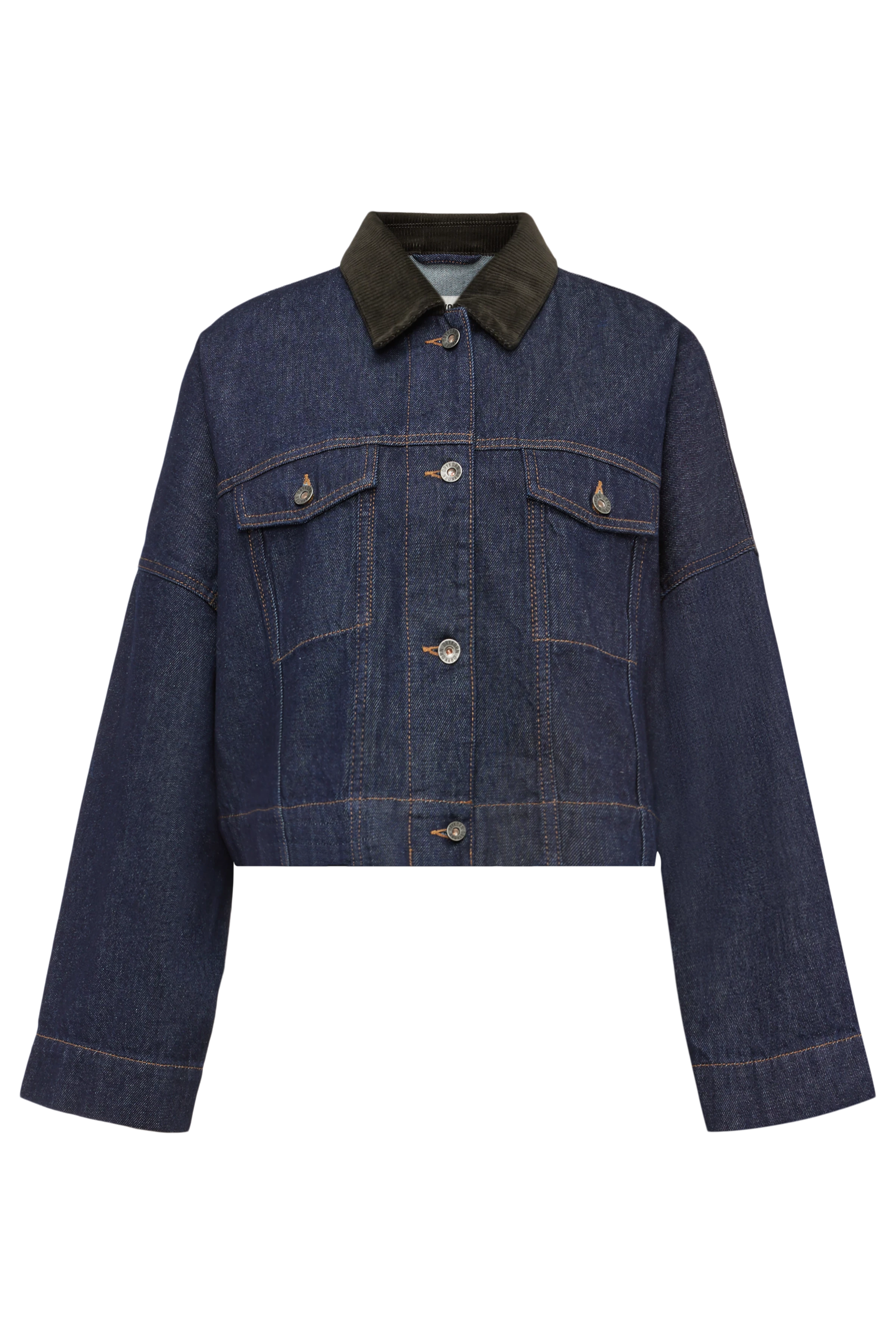 HOLBROOKS_1 - Denimjacke mit Kontrastkragen in Mid-Blue Denim - Damen - blau - Freisteller Frontansicht