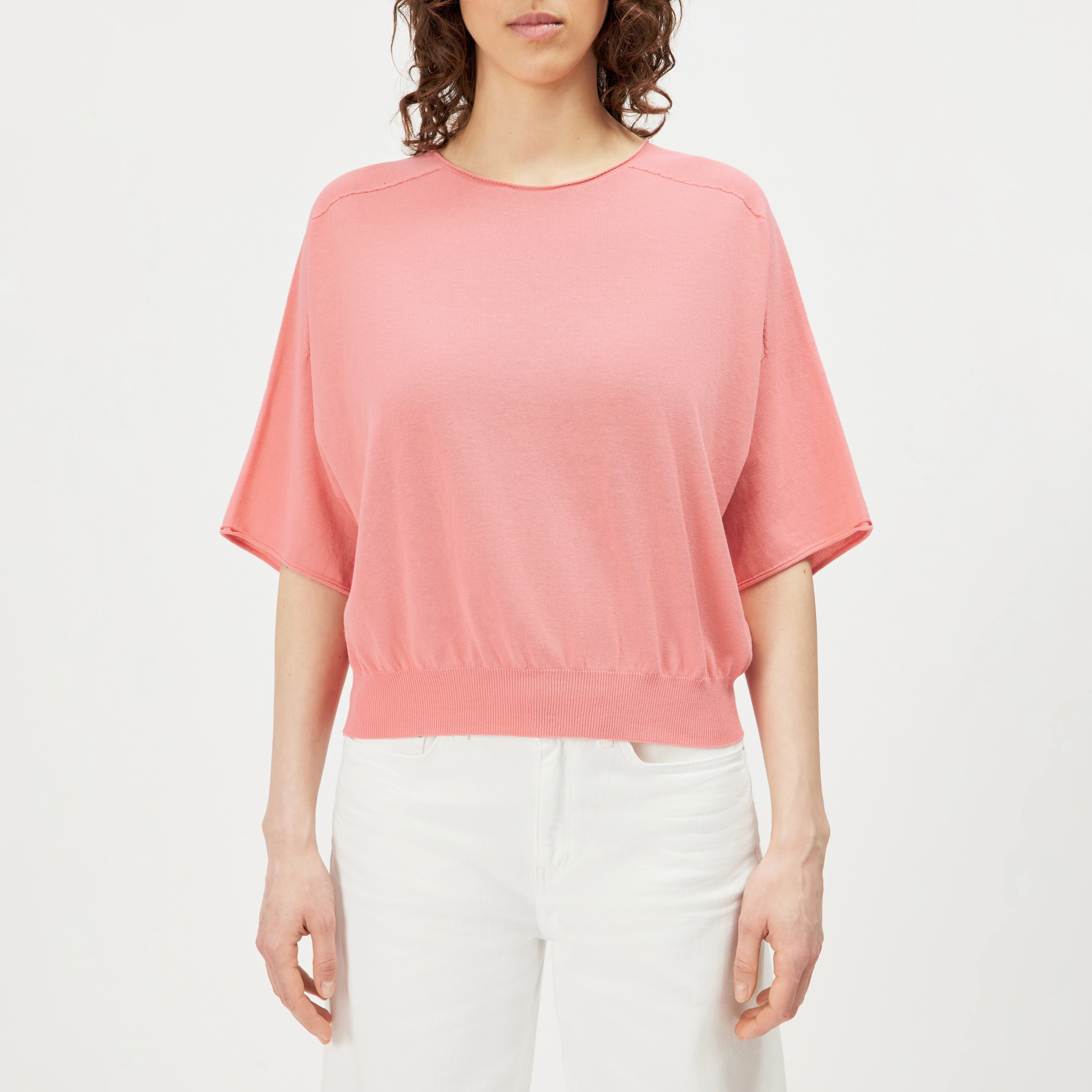 DILARY - Casual gebreid T-shirt in crêpe katoen - dames - oranje - Frontansicht