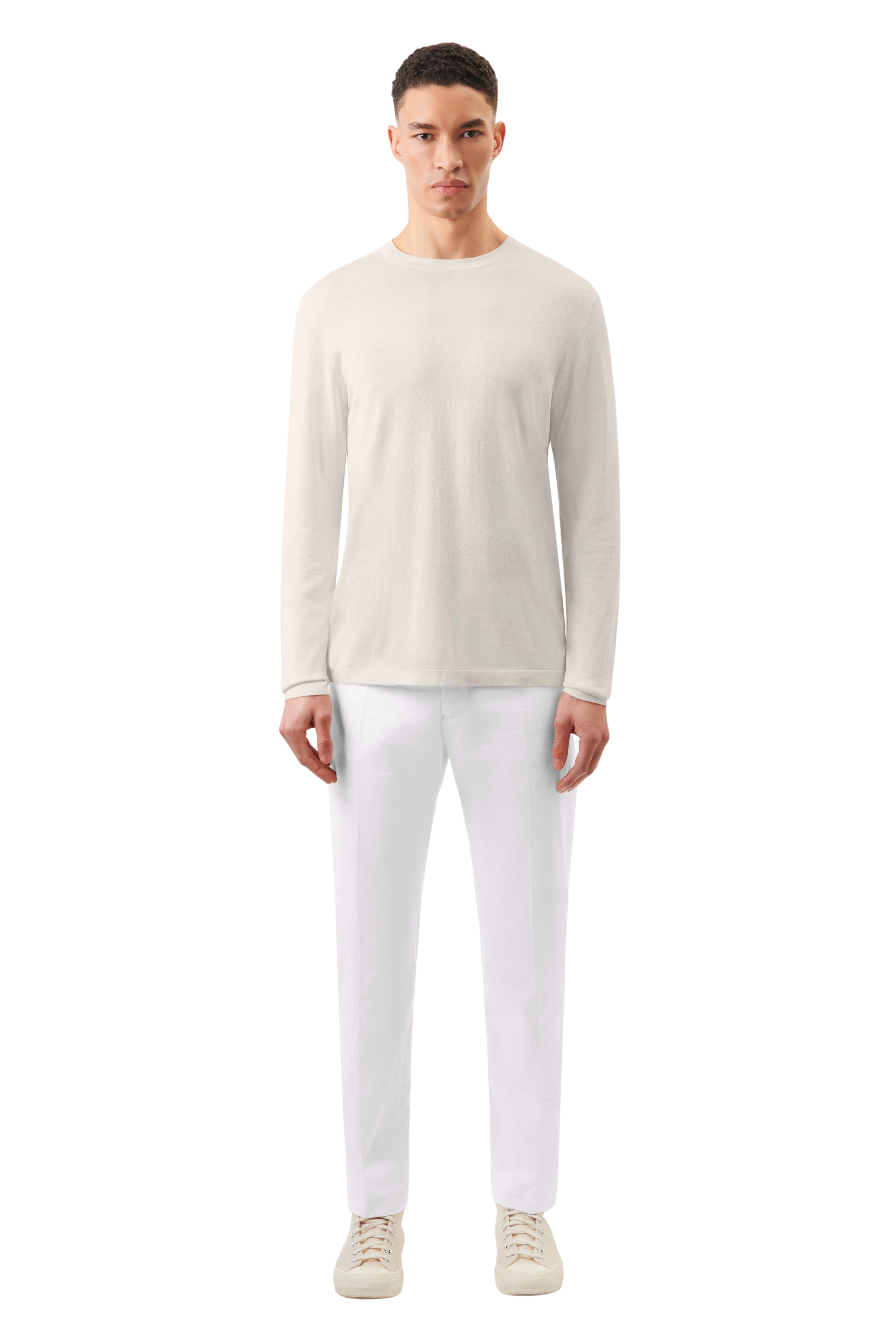 IRMINO - Longsleeve in silk-cotton mix - men - beige - Ganzkörper-Frontansicht