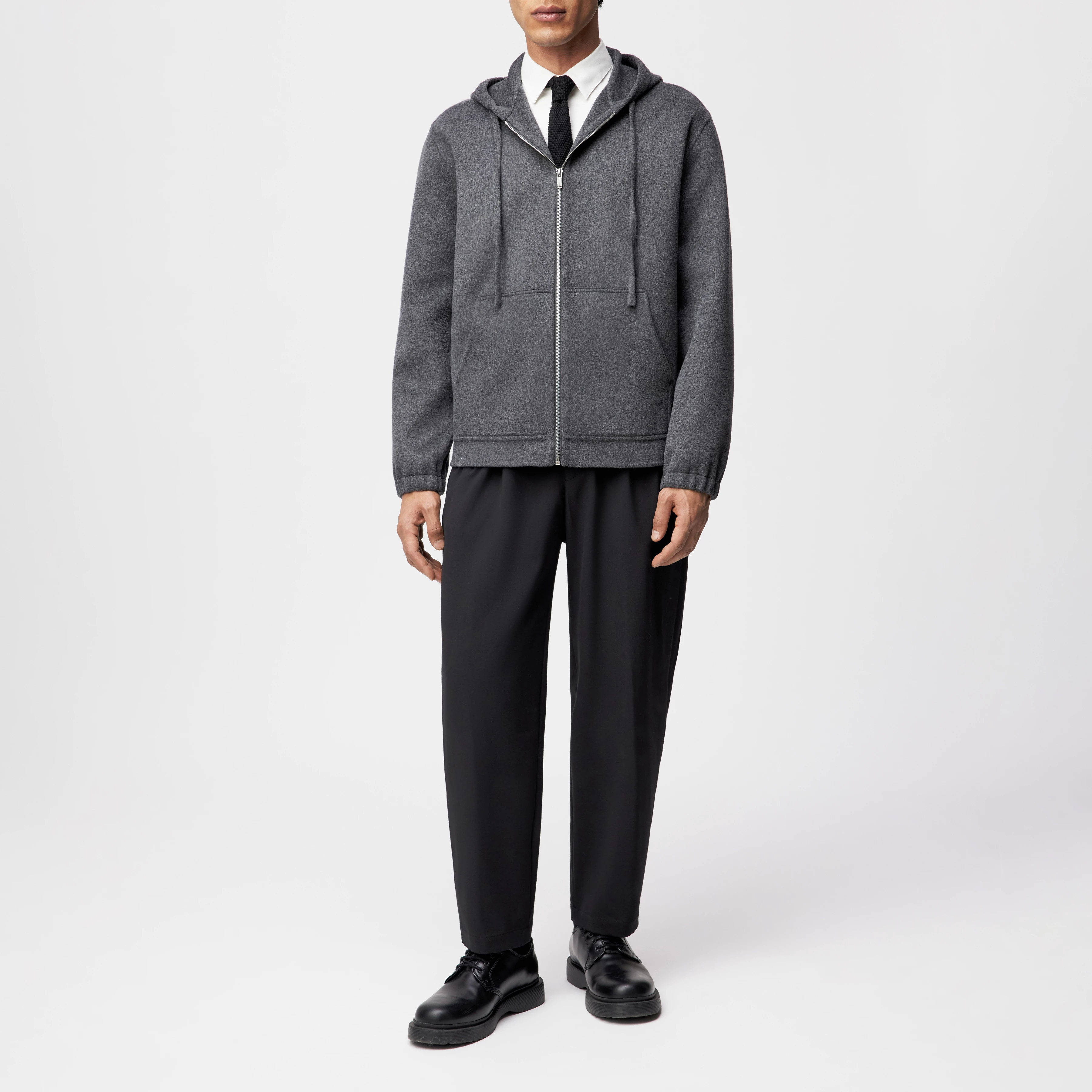 NOLENO - Kapuzenjacke in Woll-Doubleface - Herren - grau - Ganzkörper-Frontansicht