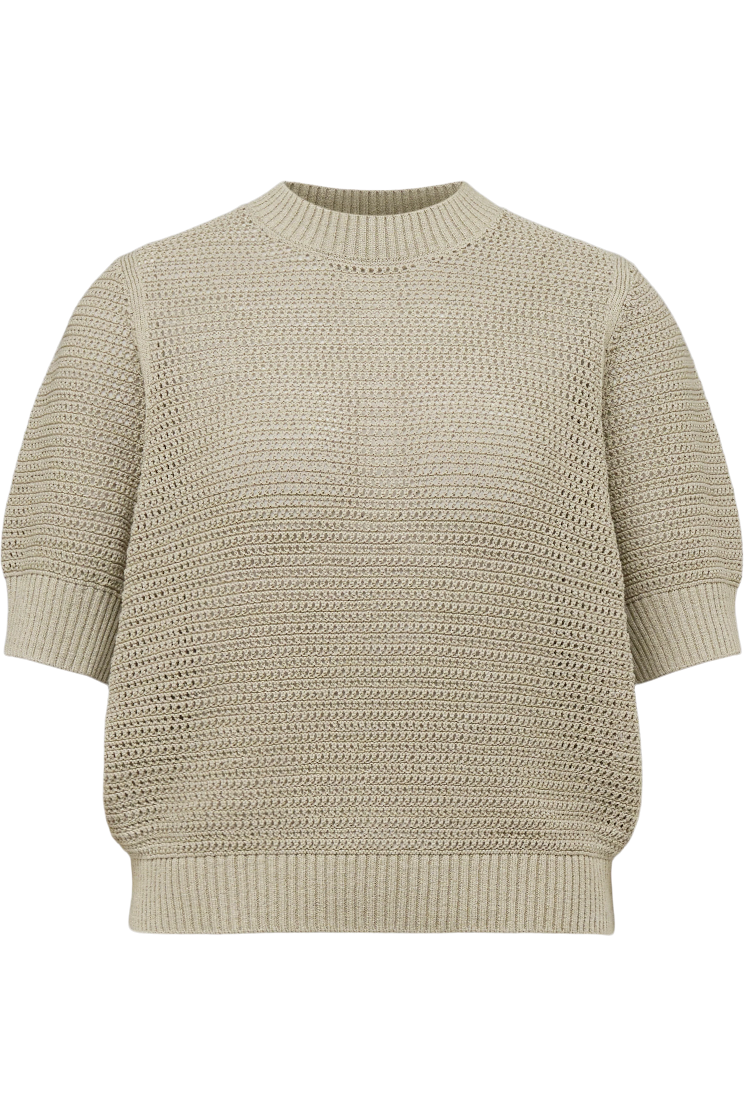 SANIDY - Chunky knit short sleeve in cotton blend - women - beige - Freisteller Frontansicht