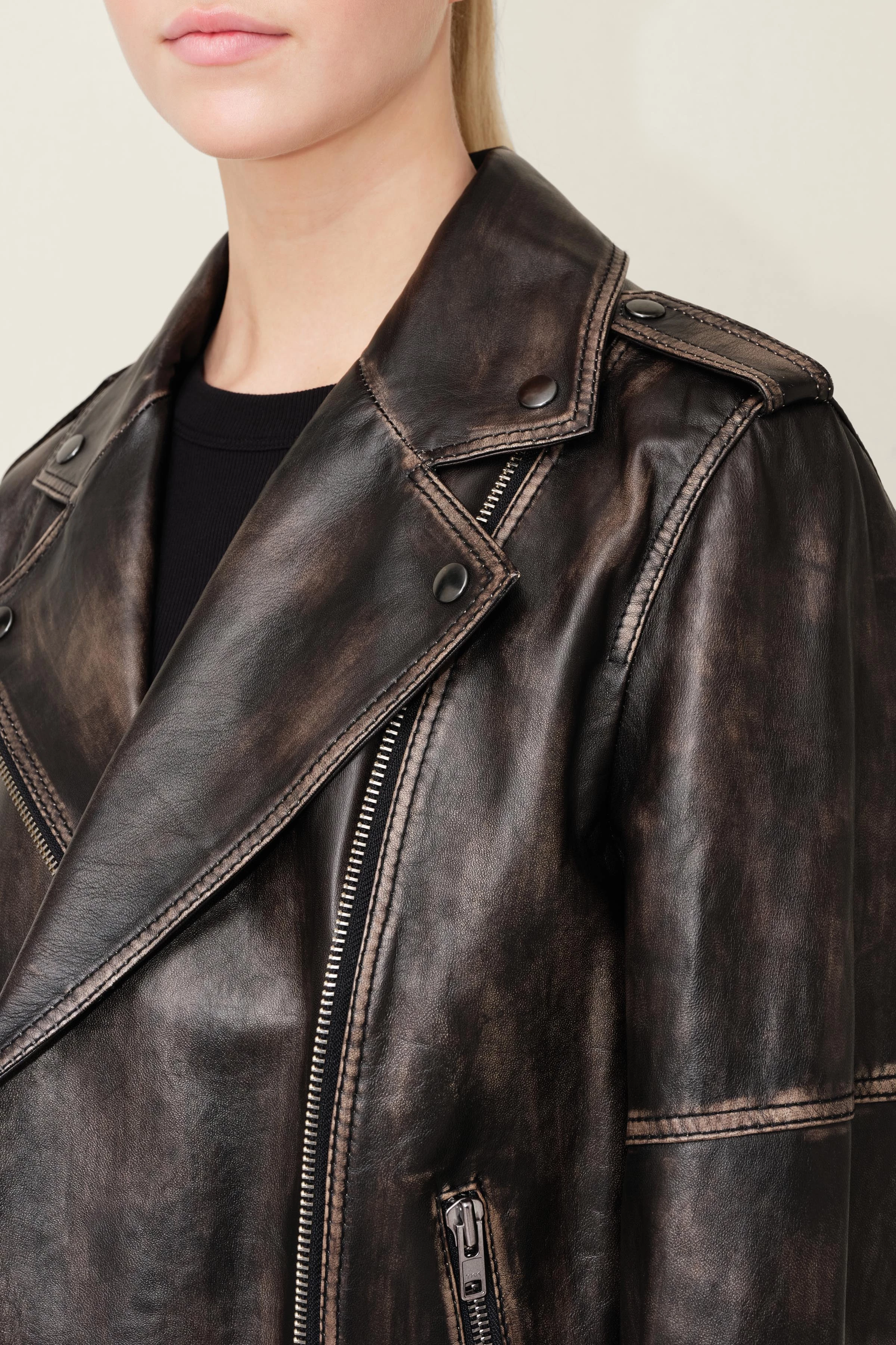 VROCK - Perfecto-Lederjacke aus Nappaleder - Damen - schwarz - Seitenansicht