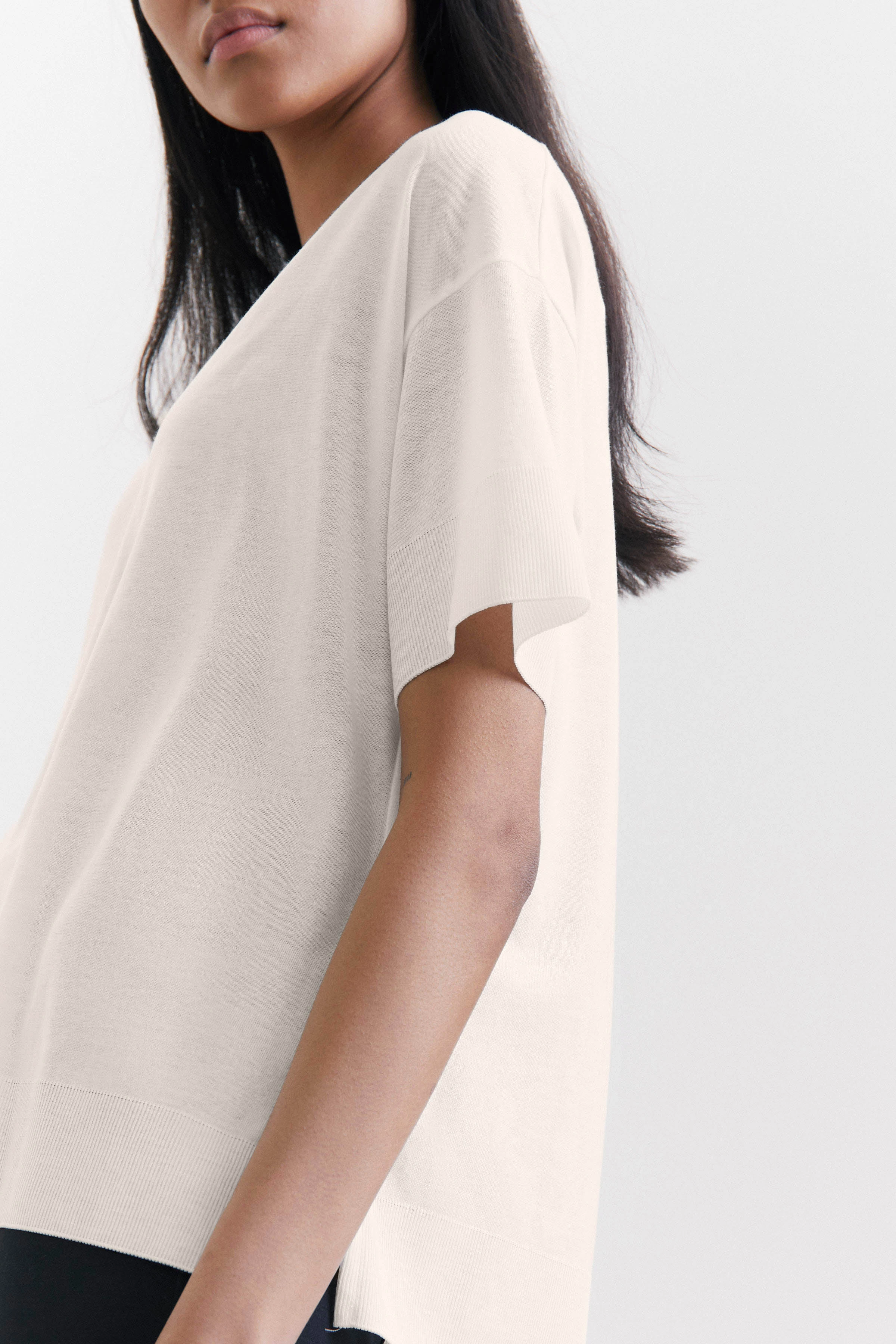 SVENNIE - T-Shirt aus Lyocell-Baumwoll-Mix - Damen - off white - Seitenansicht