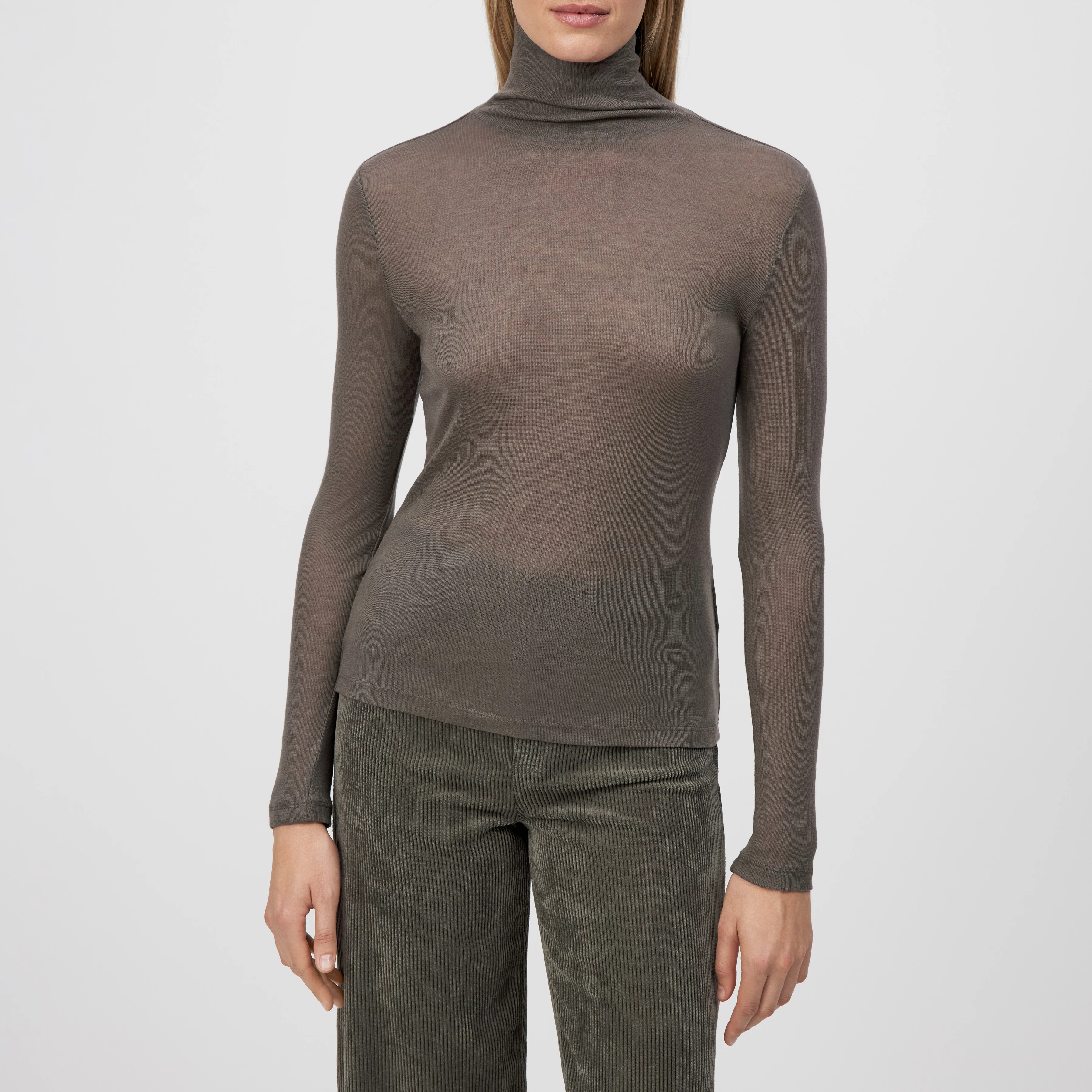 ZERAFNE - Slim-fit long-sleeved top in lyocell-wool blend - women - grey - Frontansicht