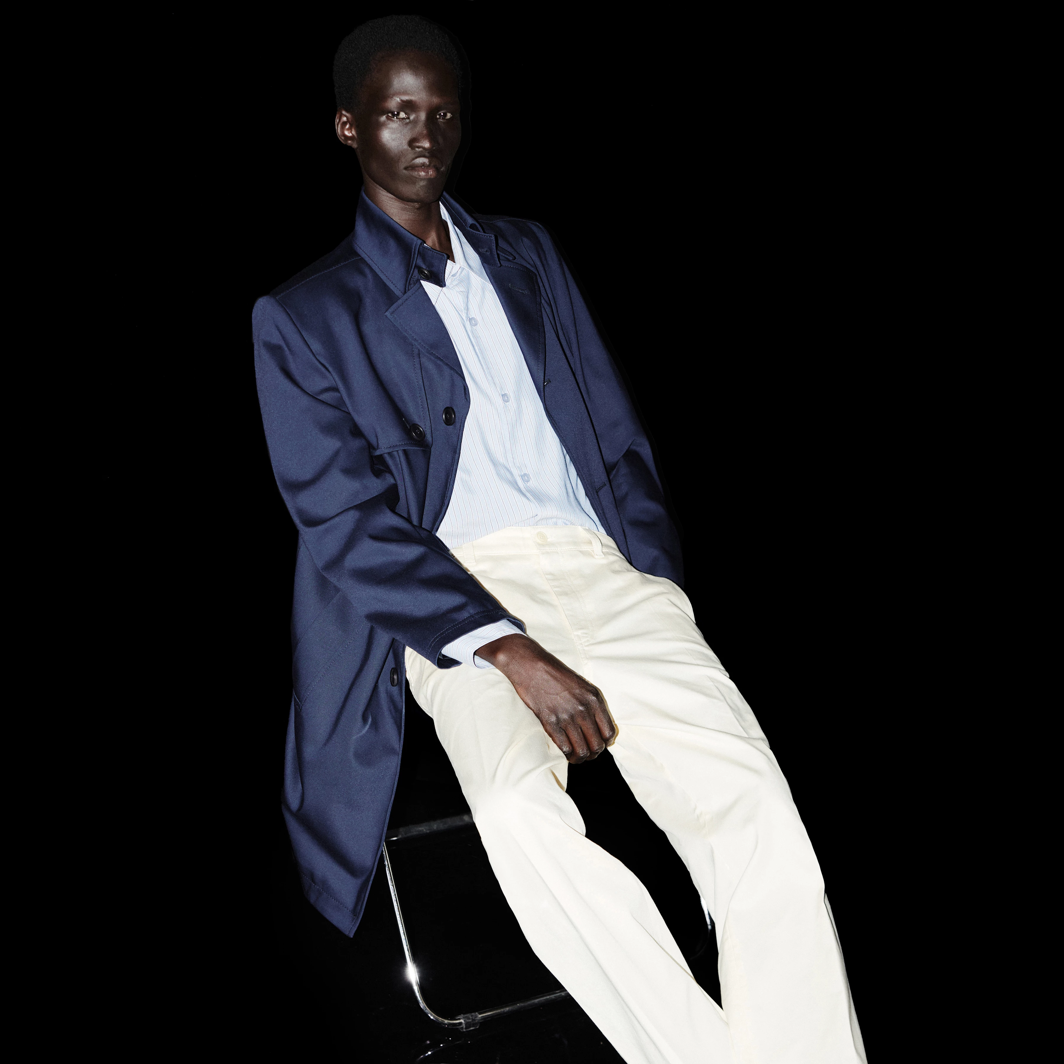 SKOPJE_C - Trench coat in techno stretch satin - men - blue