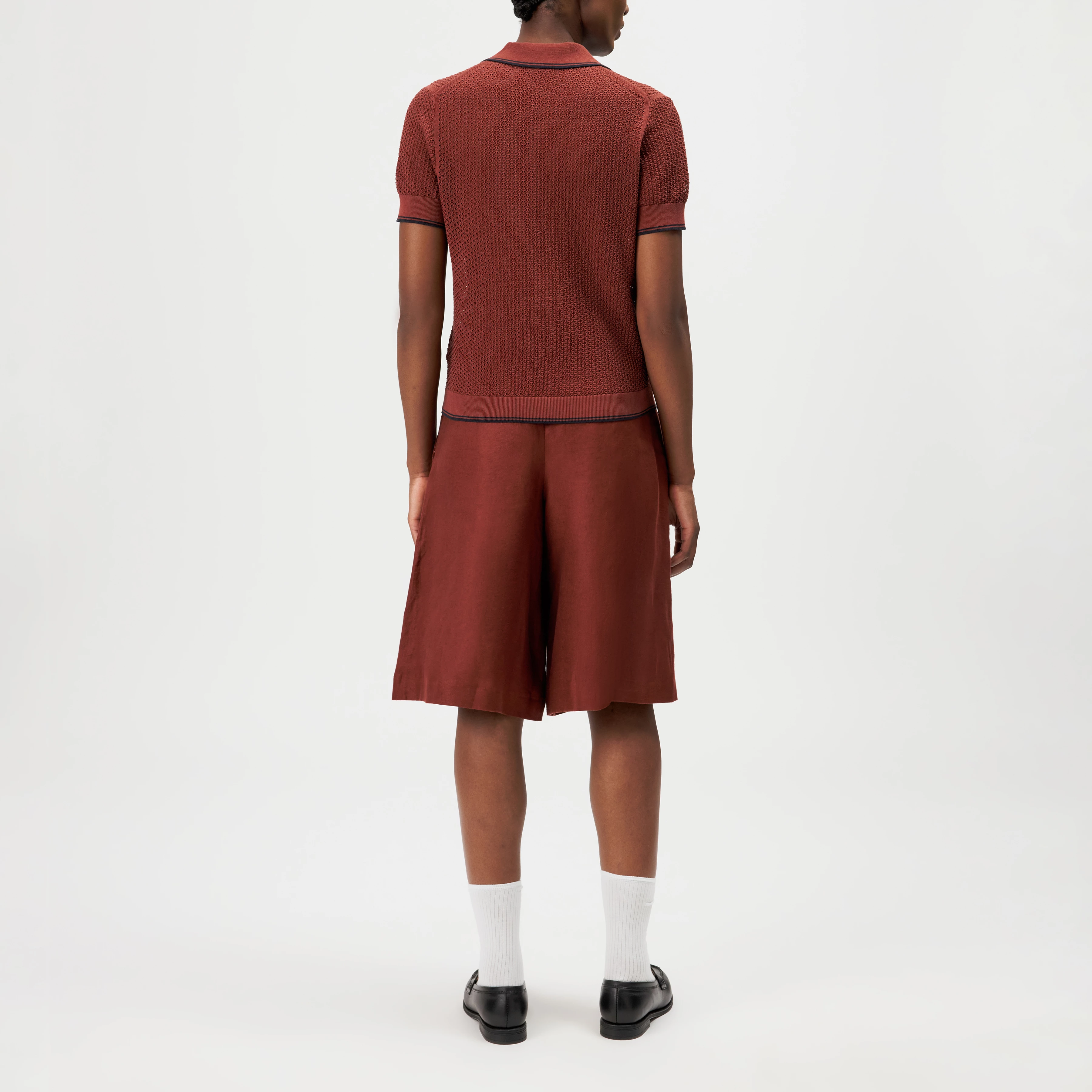 MEROPE - Short-sleeve knit polo in pure cotton - women - red - Rückansicht