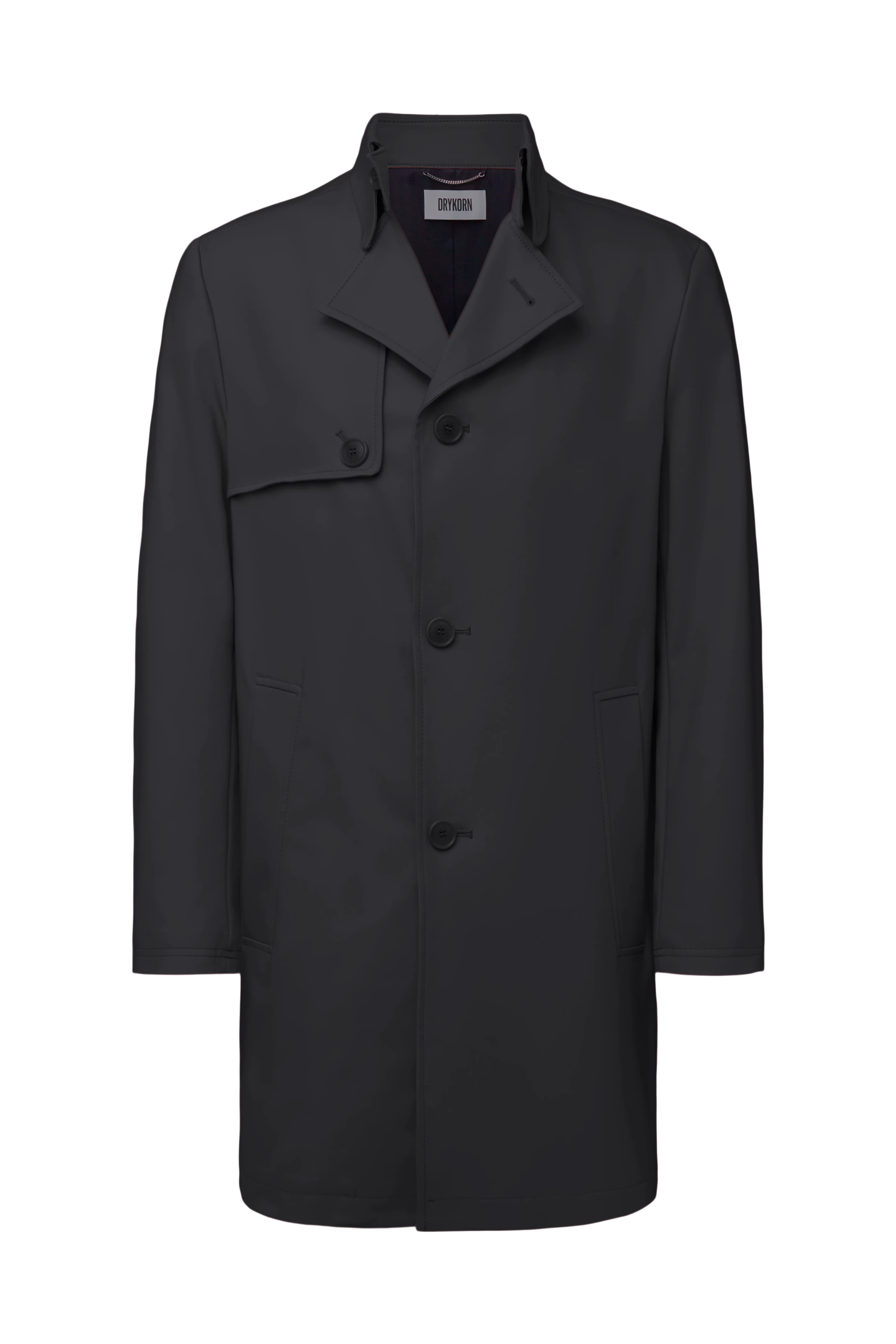 SKOPJE_C - Trench coat in techno stretch satin - men - black - Freisteller Frontansicht