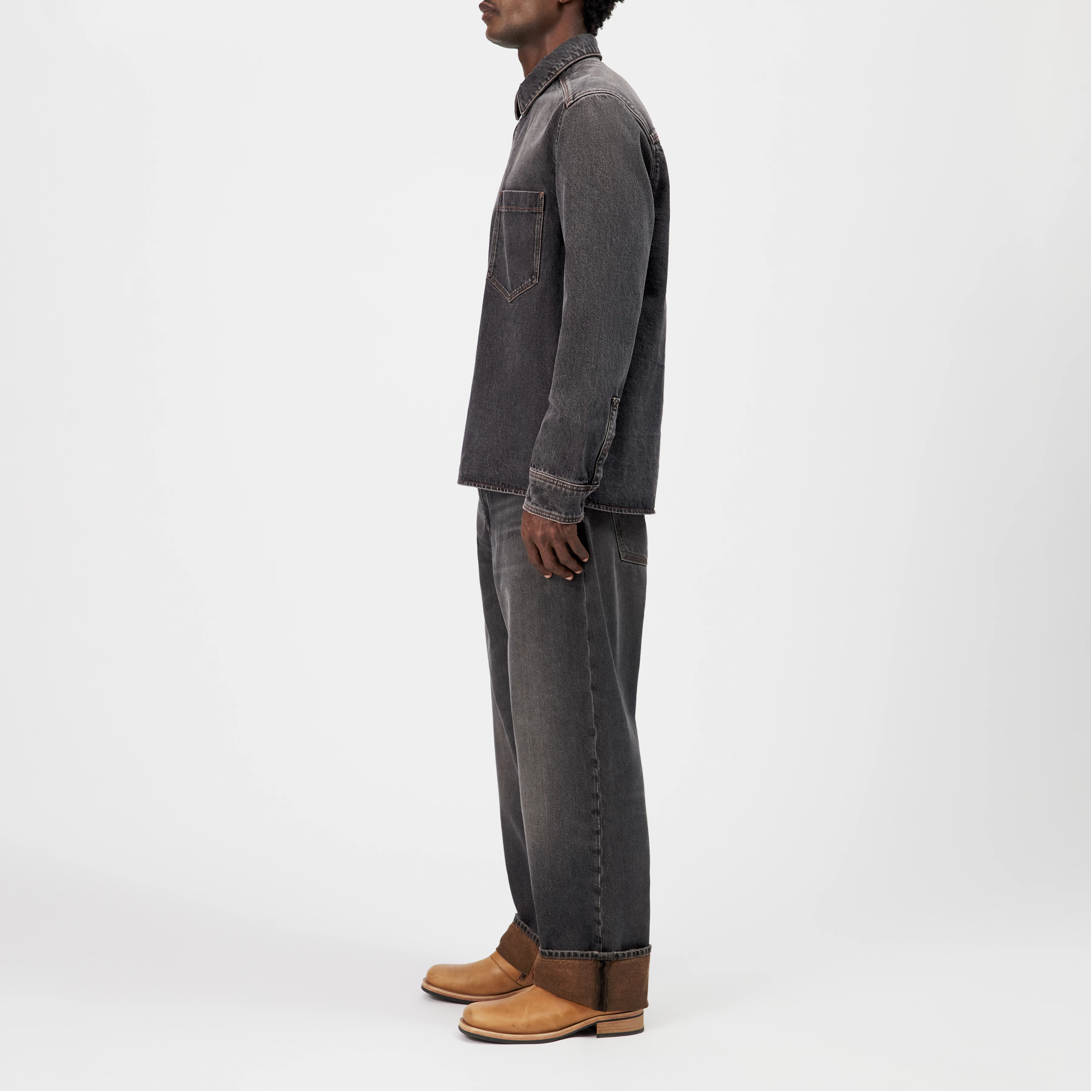 DIEGGO - Denim Overshirt with Chest Pocket - men - beige - Seitenansicht