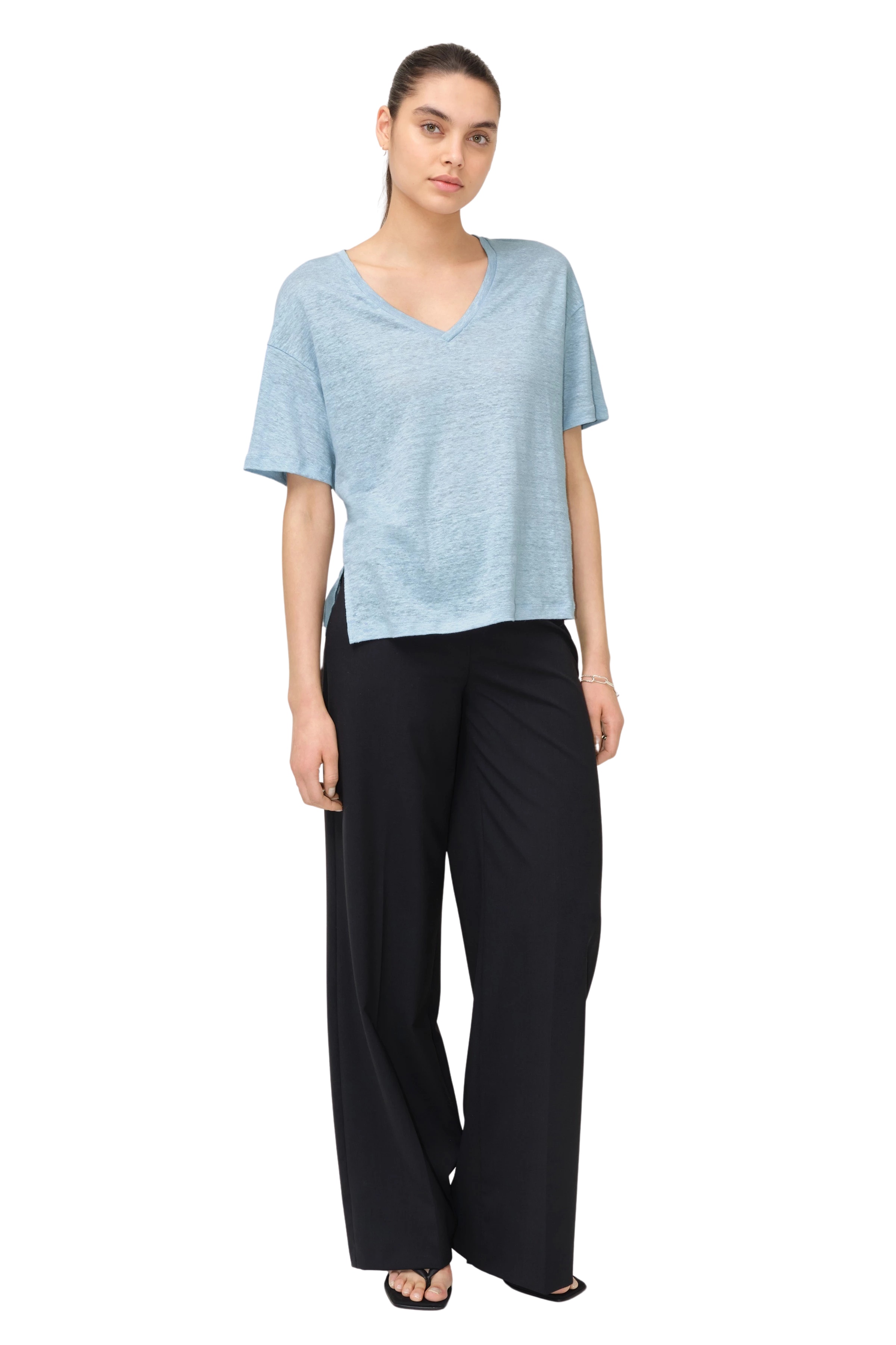 SVENNIE - T-shirt décontracté en lin - women - bleu - Ganzkörper-Frontansicht