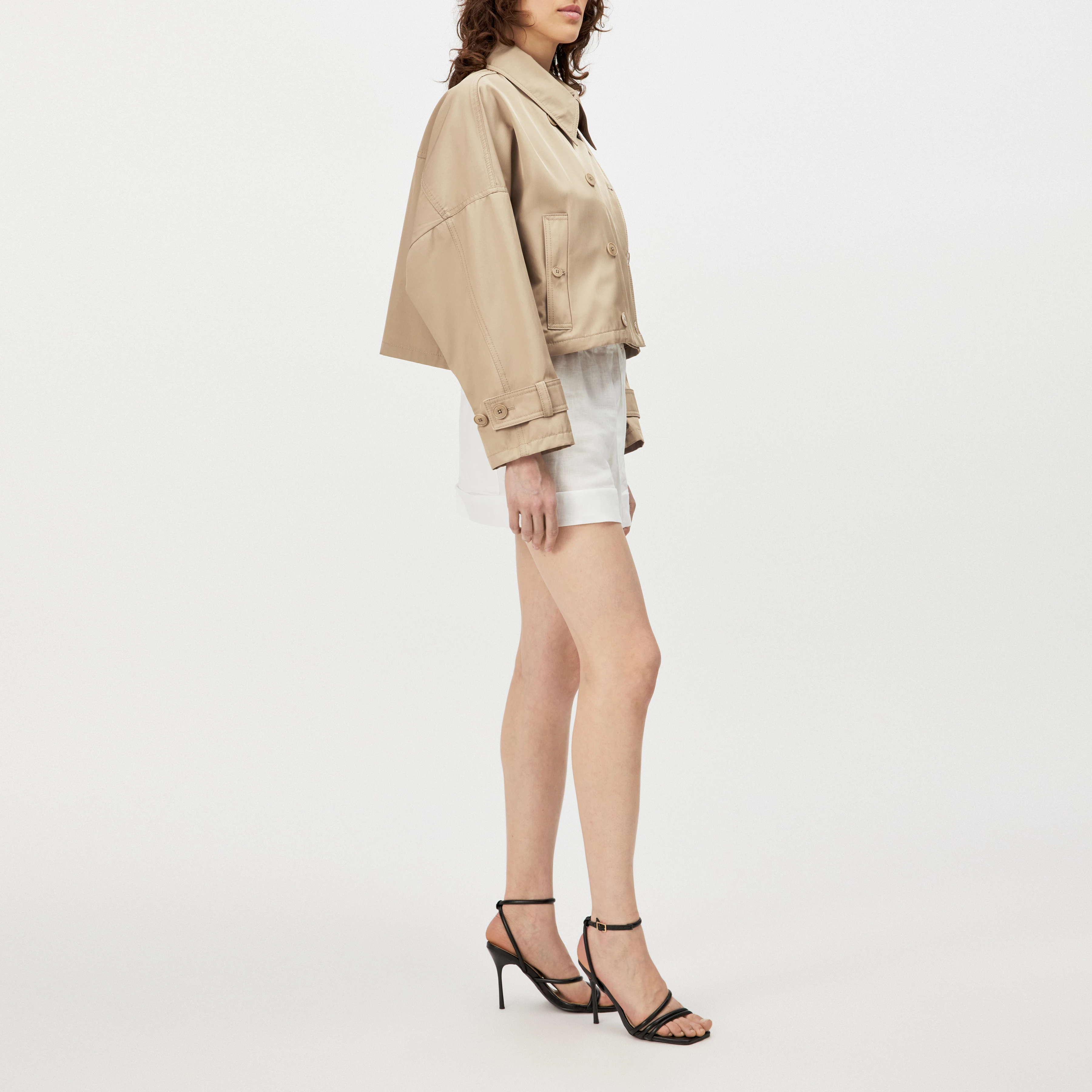 HELSBY - Short oversized trench coat in technical twill - women - brown - Seitenansicht