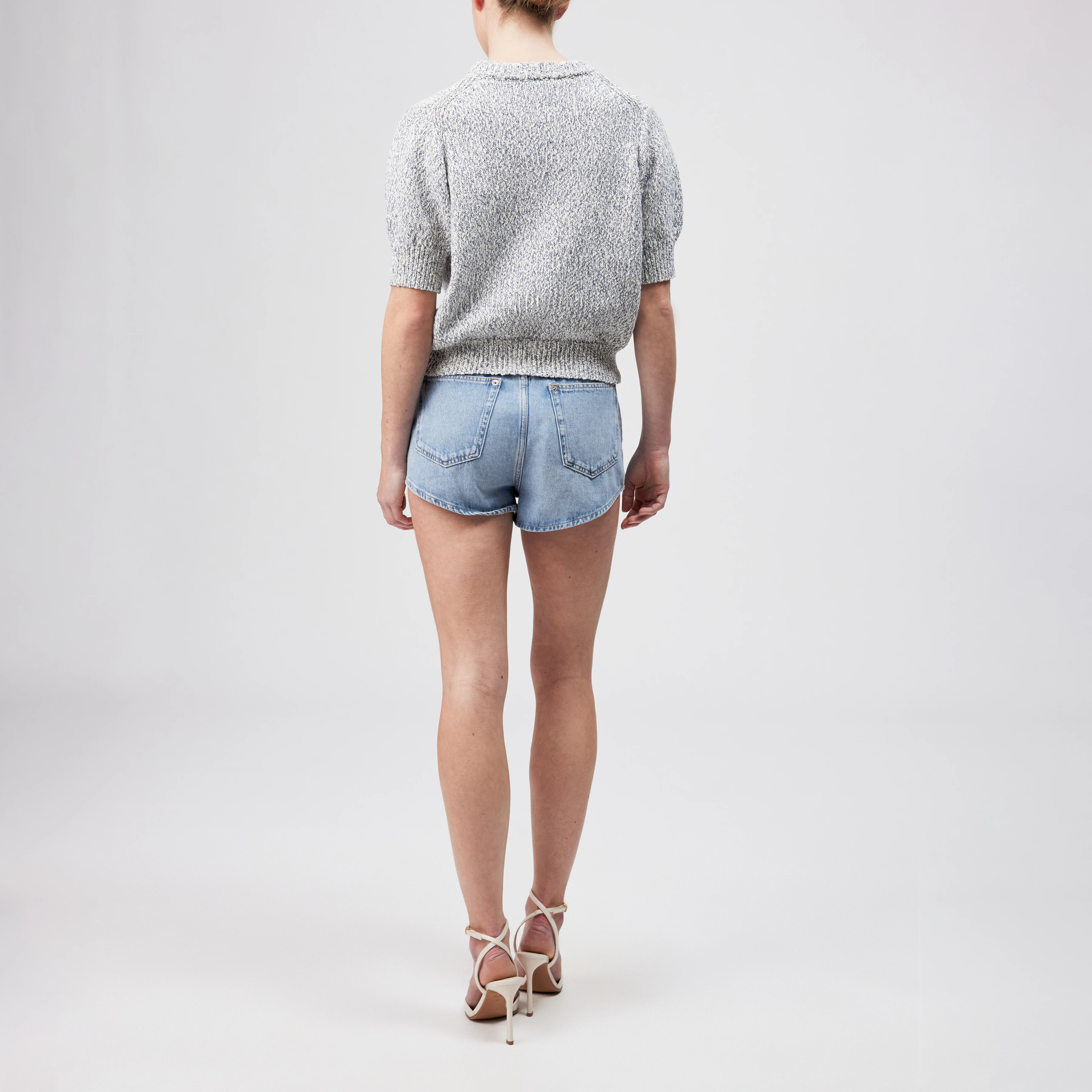 SANIDY - Knit T-shirt in soft mouliné yarn - women - blue - Rückansicht