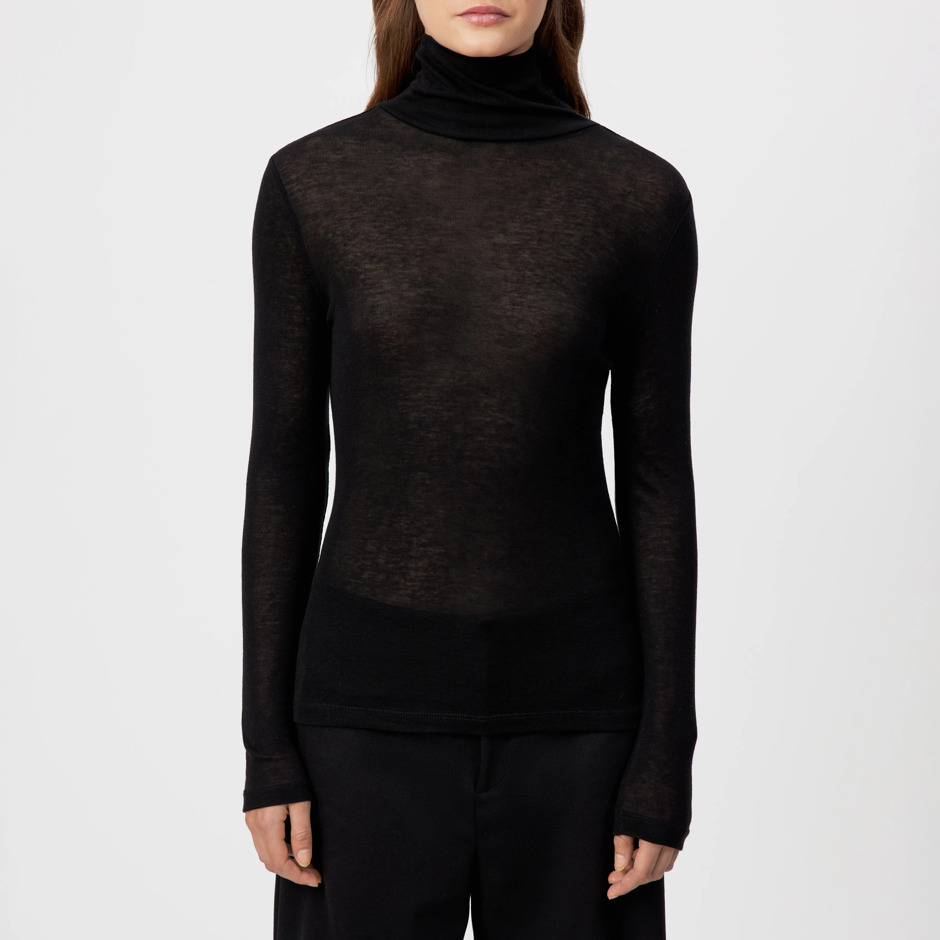 ZERAFNE - Schmales Longsleeve in Lyocell-Wolle-Mix - Damen - schwarz - Frontansicht