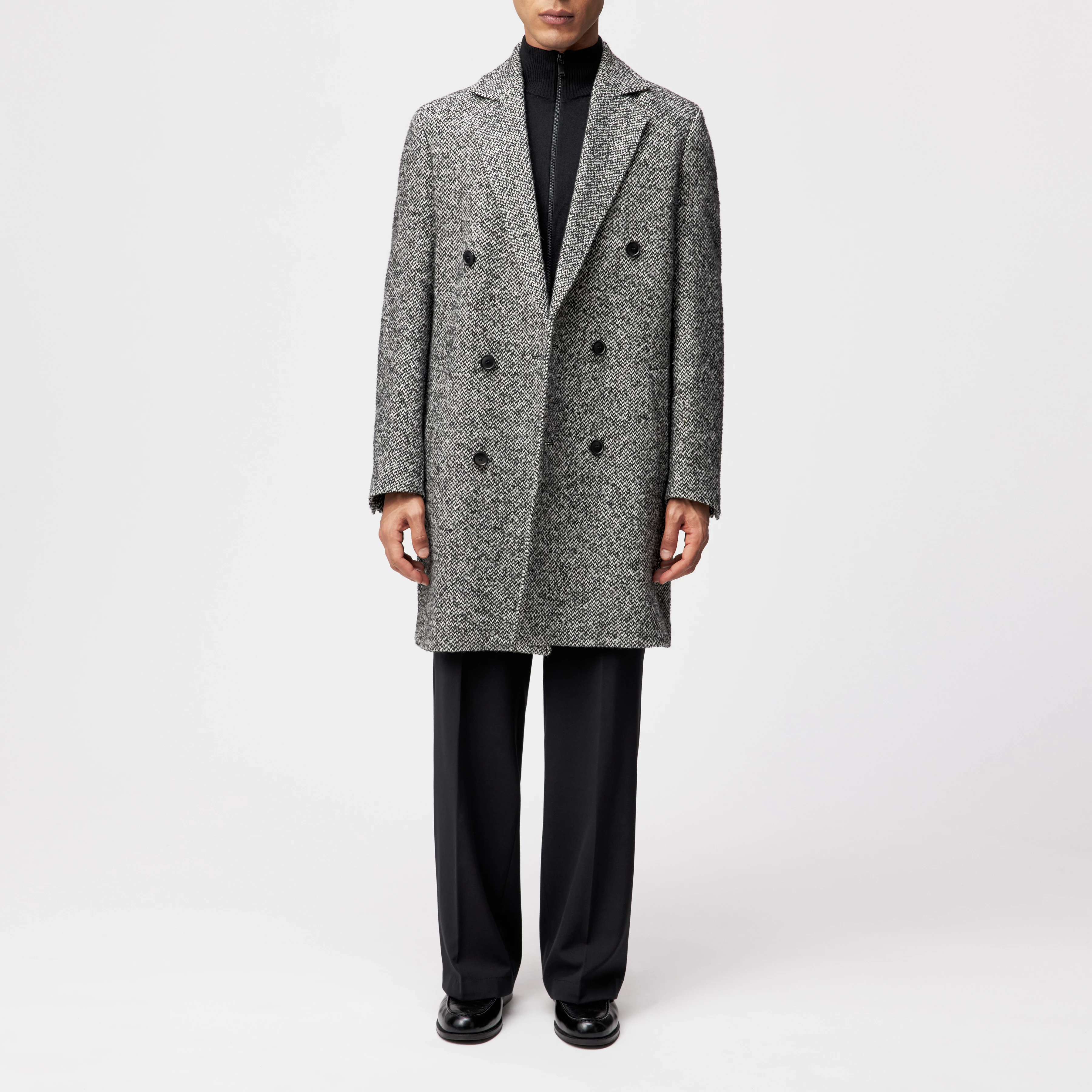 NEKOLA - Doppelreihiger Mantel in Woll-Mix - Herren - schwarz - Ganzkörper-Frontansicht