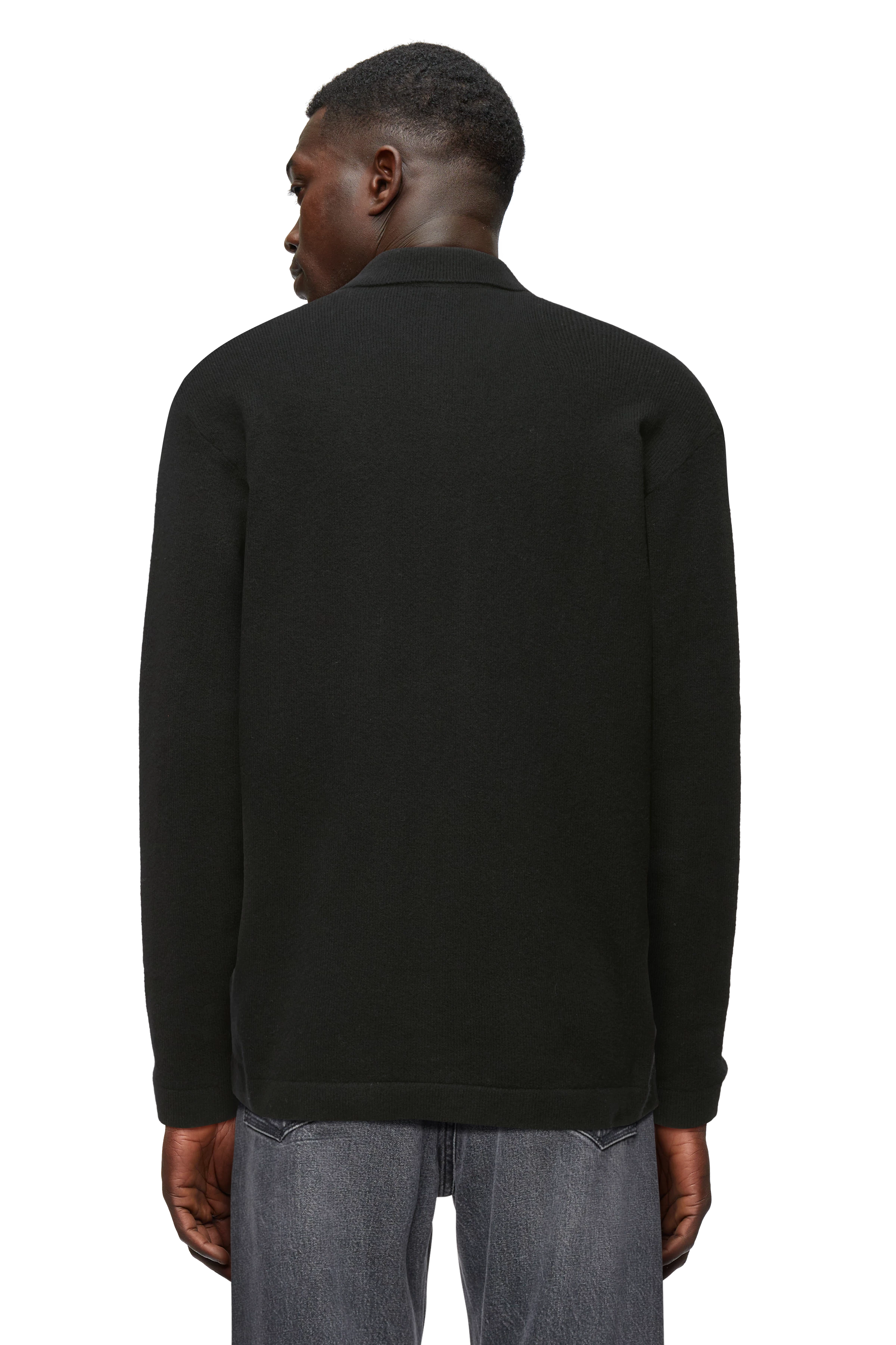 EMILIANO - Knitted polo shirt in cotton-wool blend - men - Natural Aluminium - Rückansicht