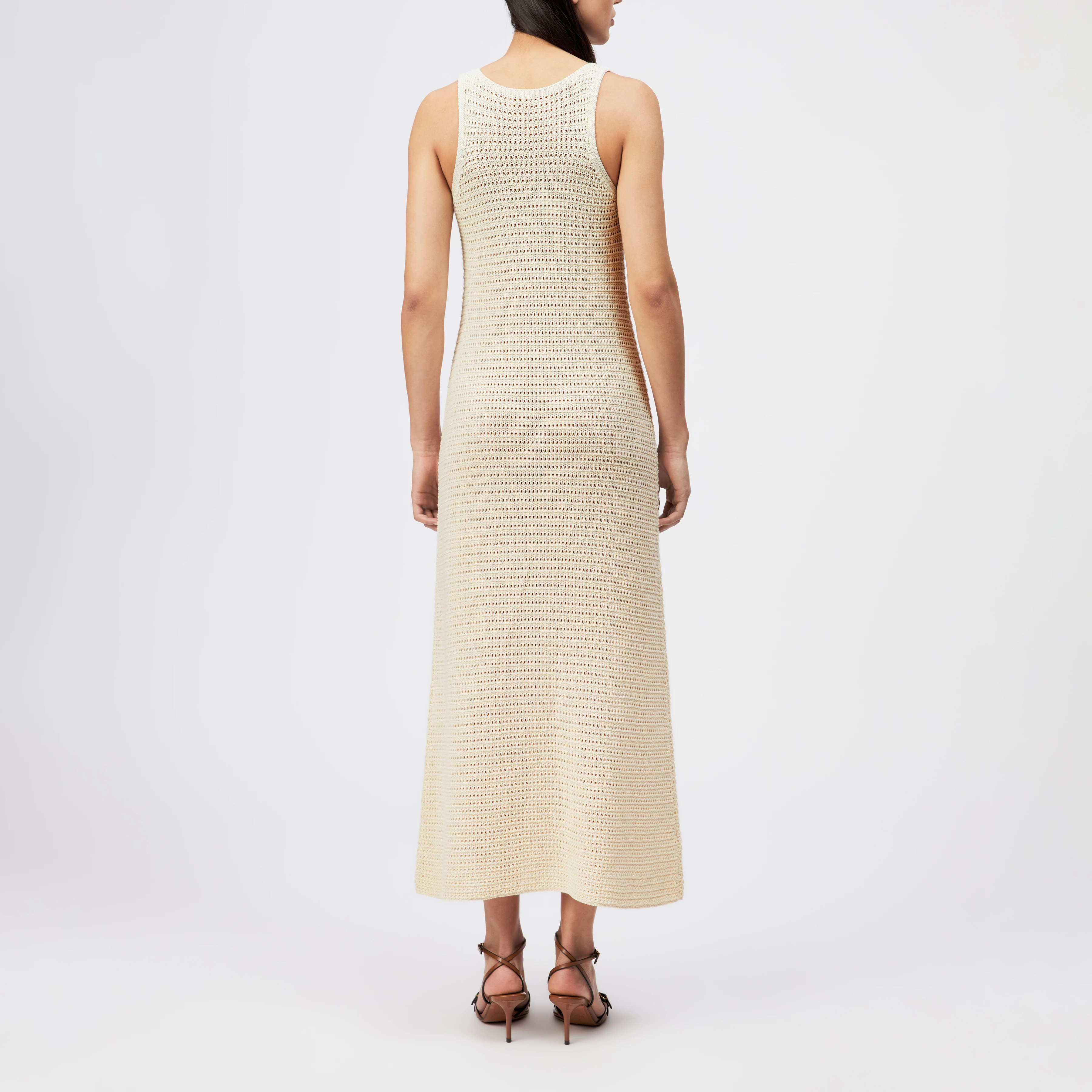 IKIS - Sleeveless maxi dress, chunky knit, dry touch - women - off white - Rückansicht