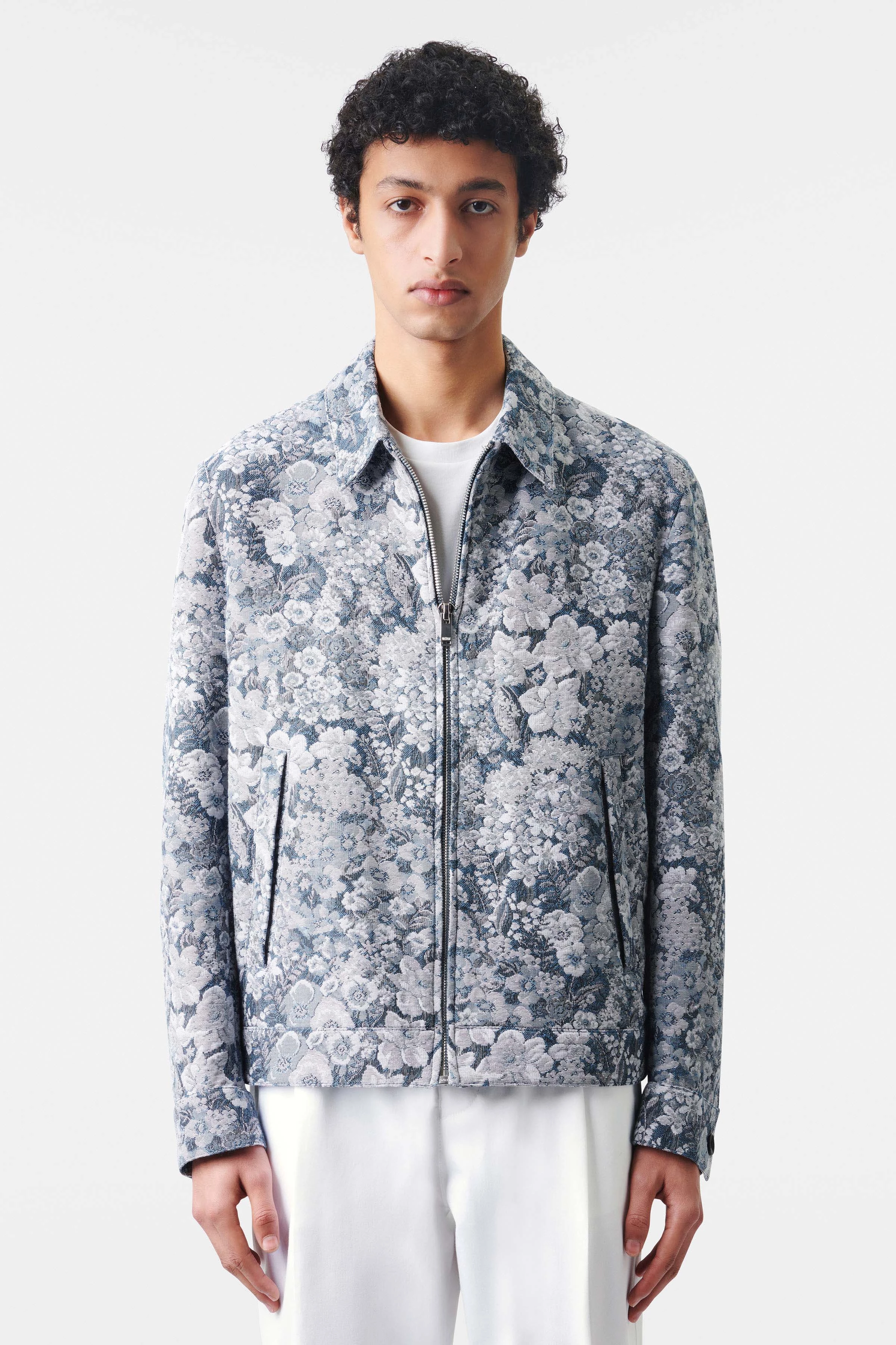 RIKKA - Blouson Jacke in Blumen Jacquard - Herren - blau - Frontansicht