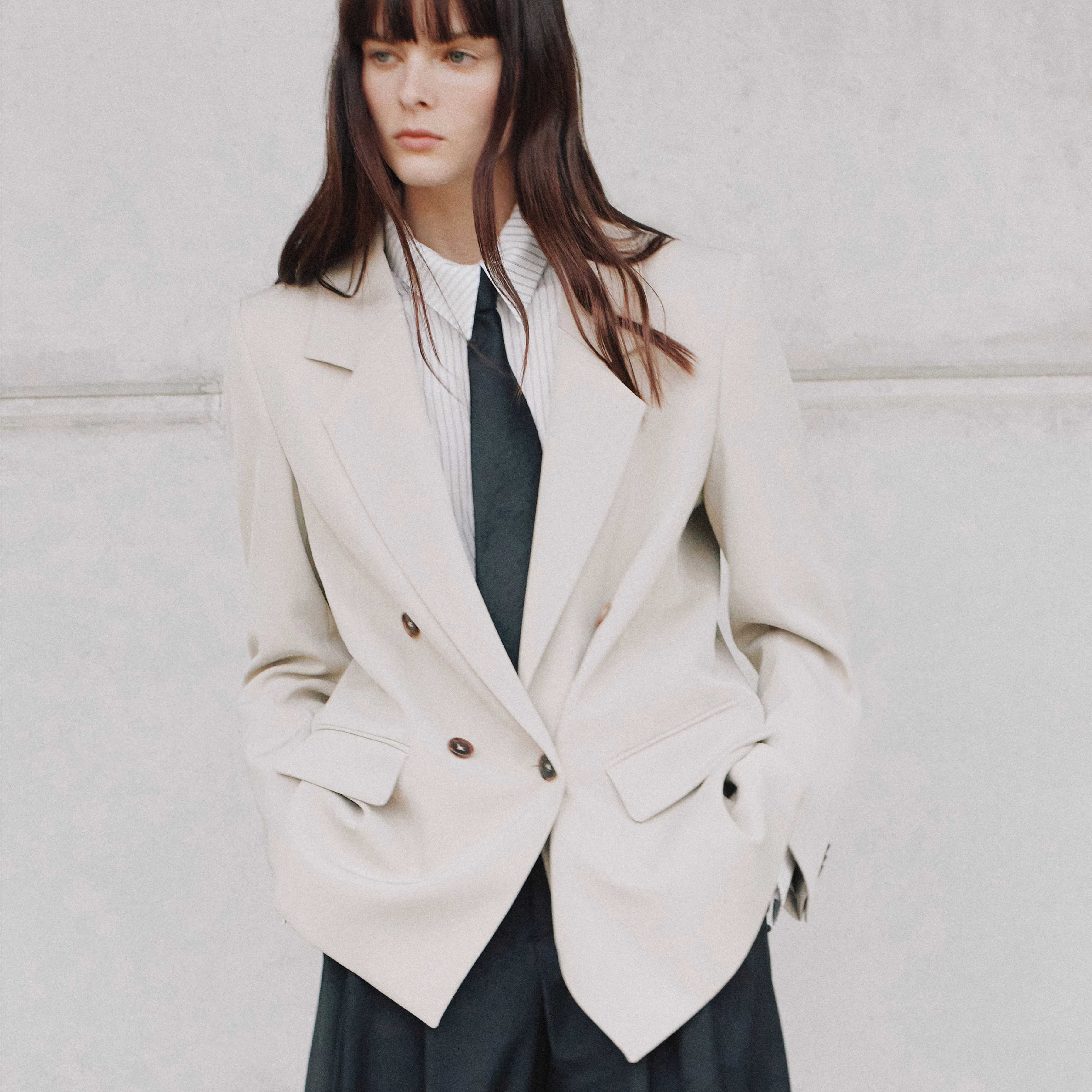 HADLOW - Blazer croisé twill, revers crantés - women - beige