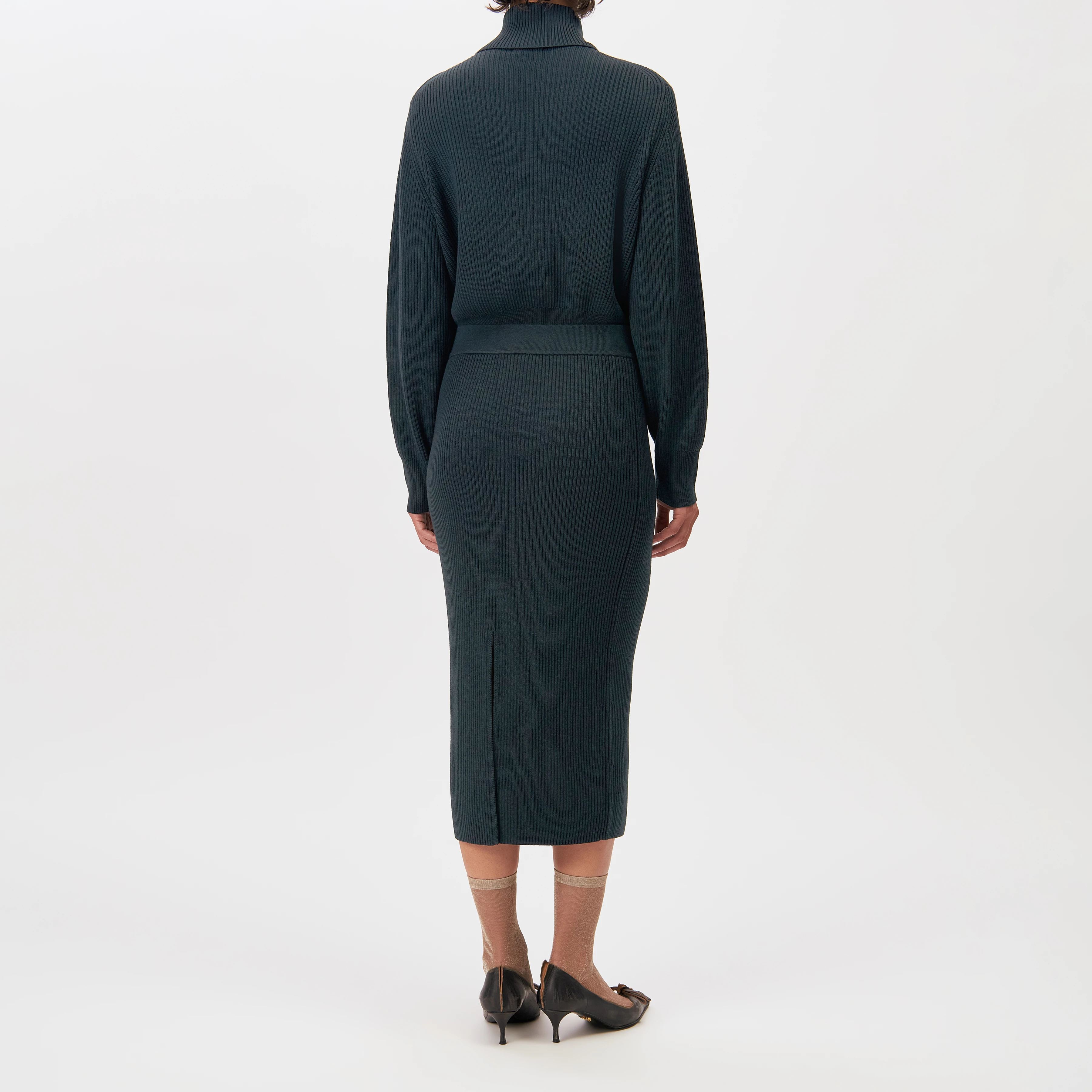 LUDIMI - Pencil skirt with slit in 100% merino wool - women - green - Rückansicht