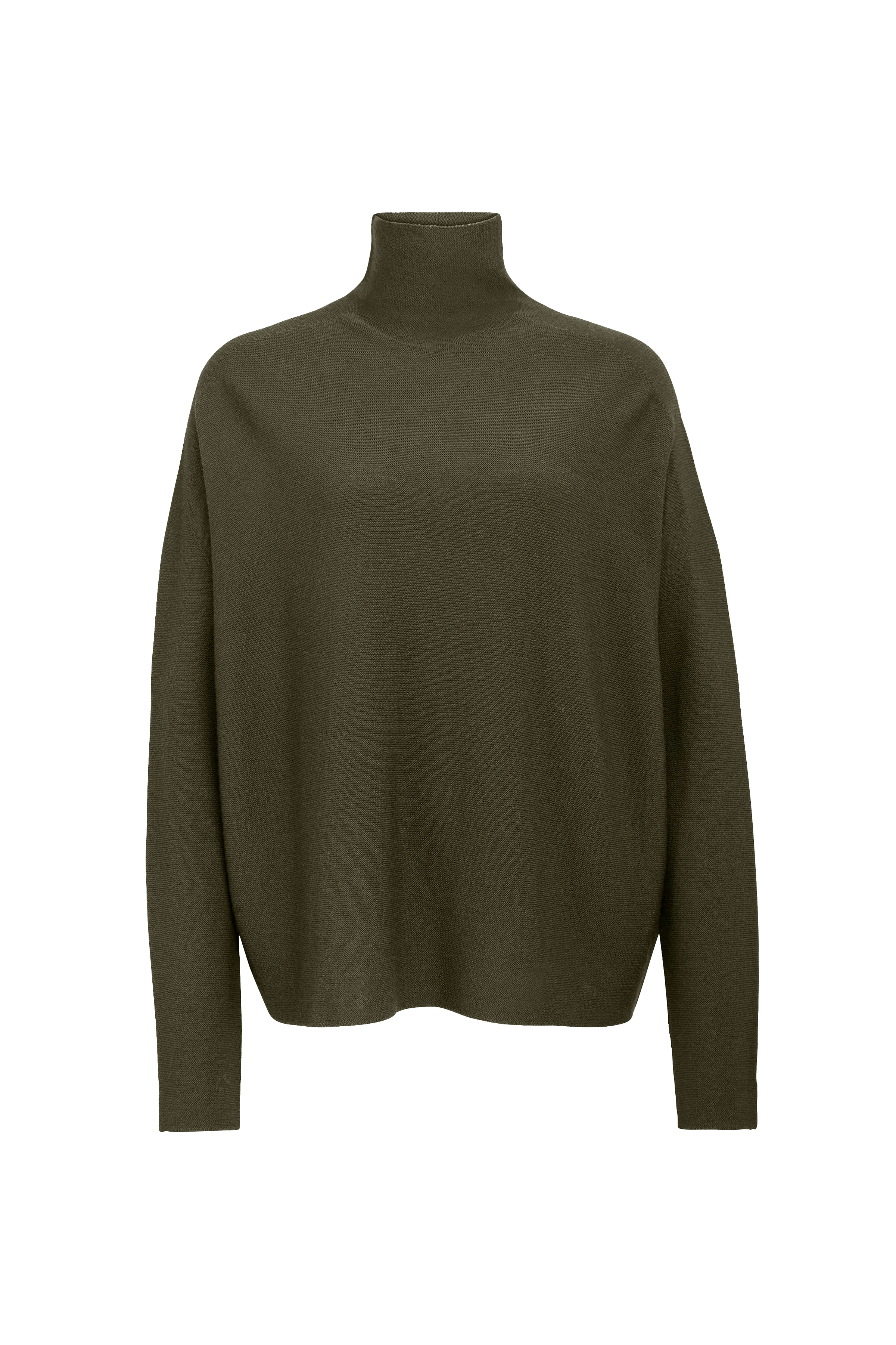 LIORA - Egg-Shape Rollkragenpullover in 100% Merinowolle - Damen - grün - Freisteller Frontansicht