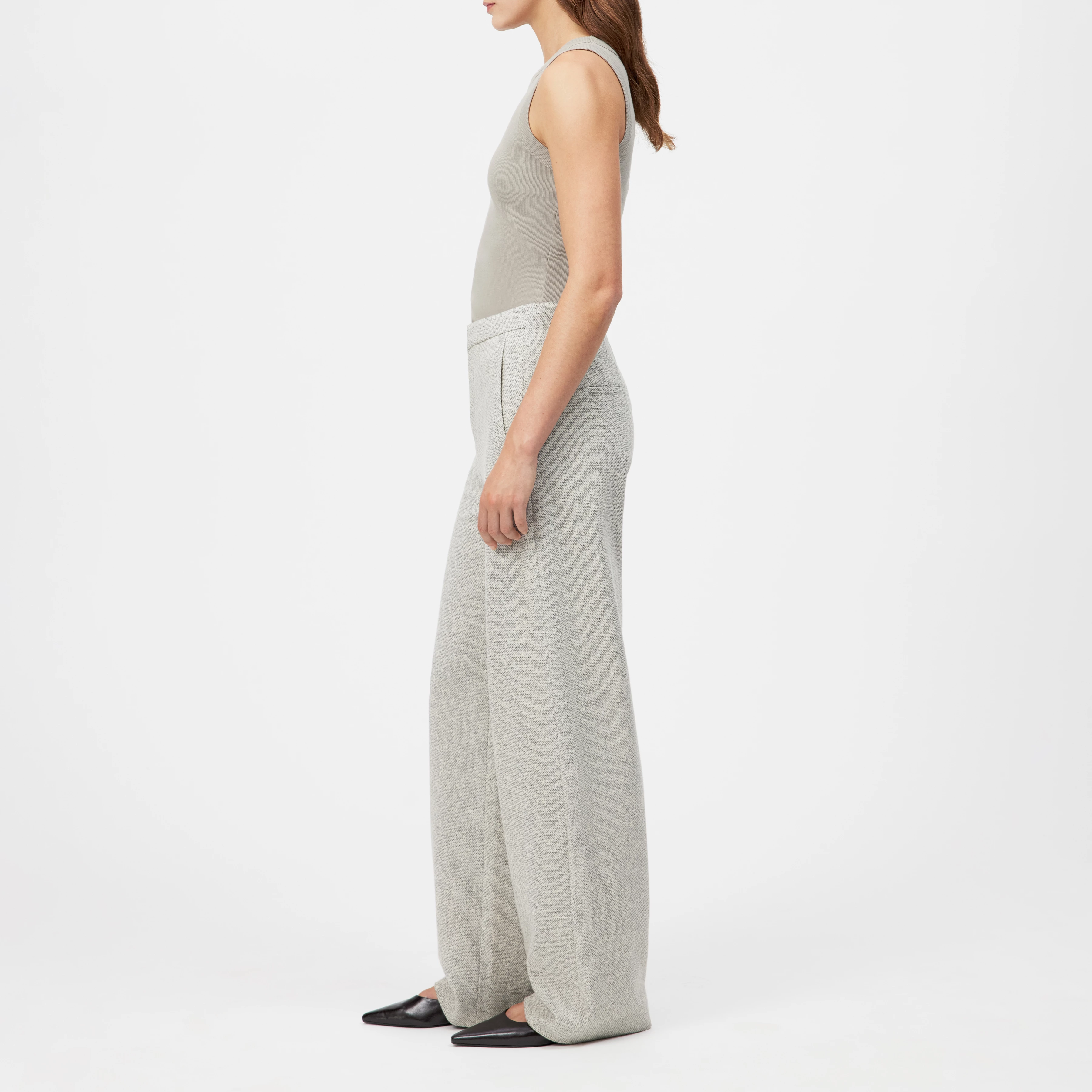 FAE_0 - Hose mit Barrel-Leg in Viskose-Baumwoll-Mix - Damen - grau - Seitenansicht