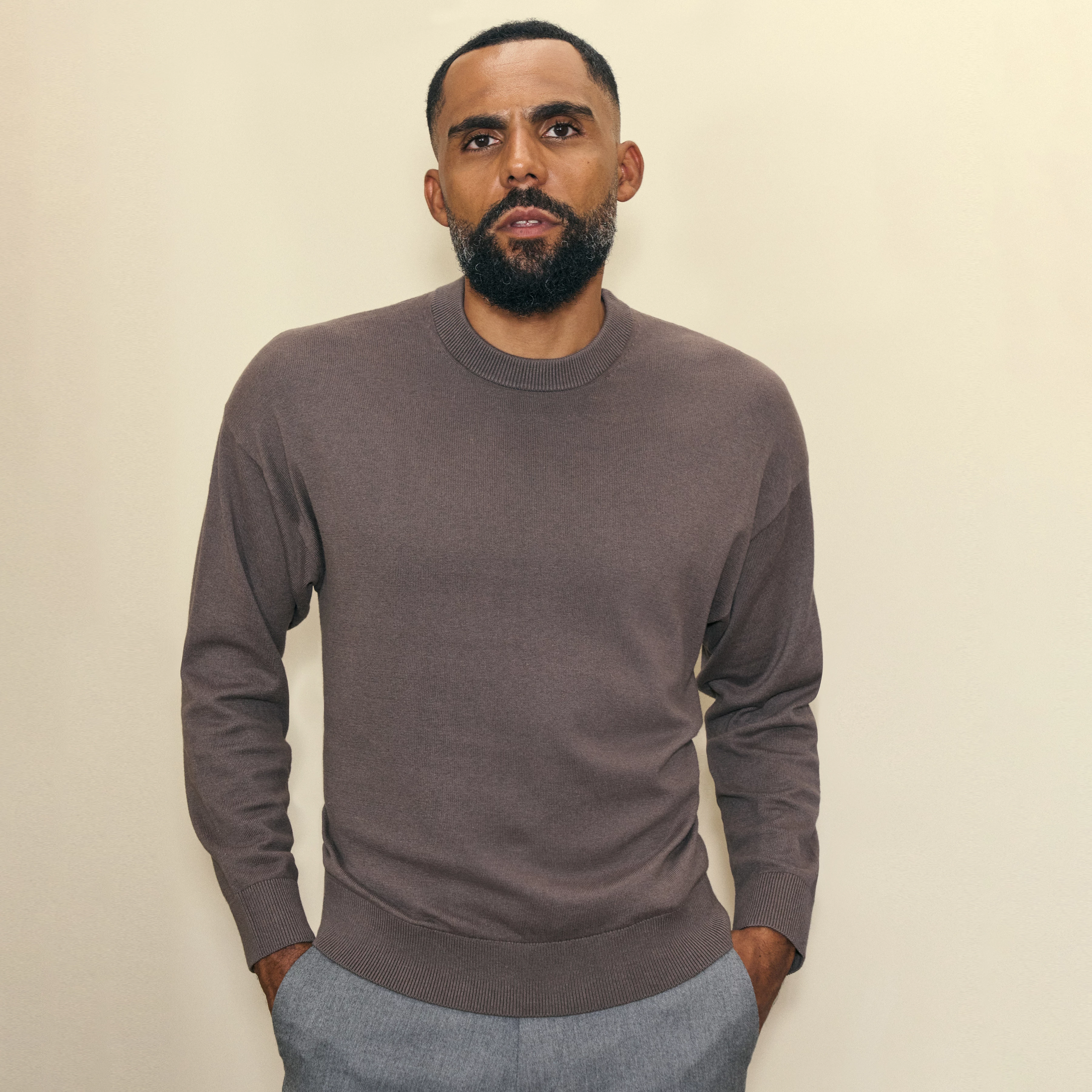 VALDRIK - Crew neck boxy fit jumper - men - brown