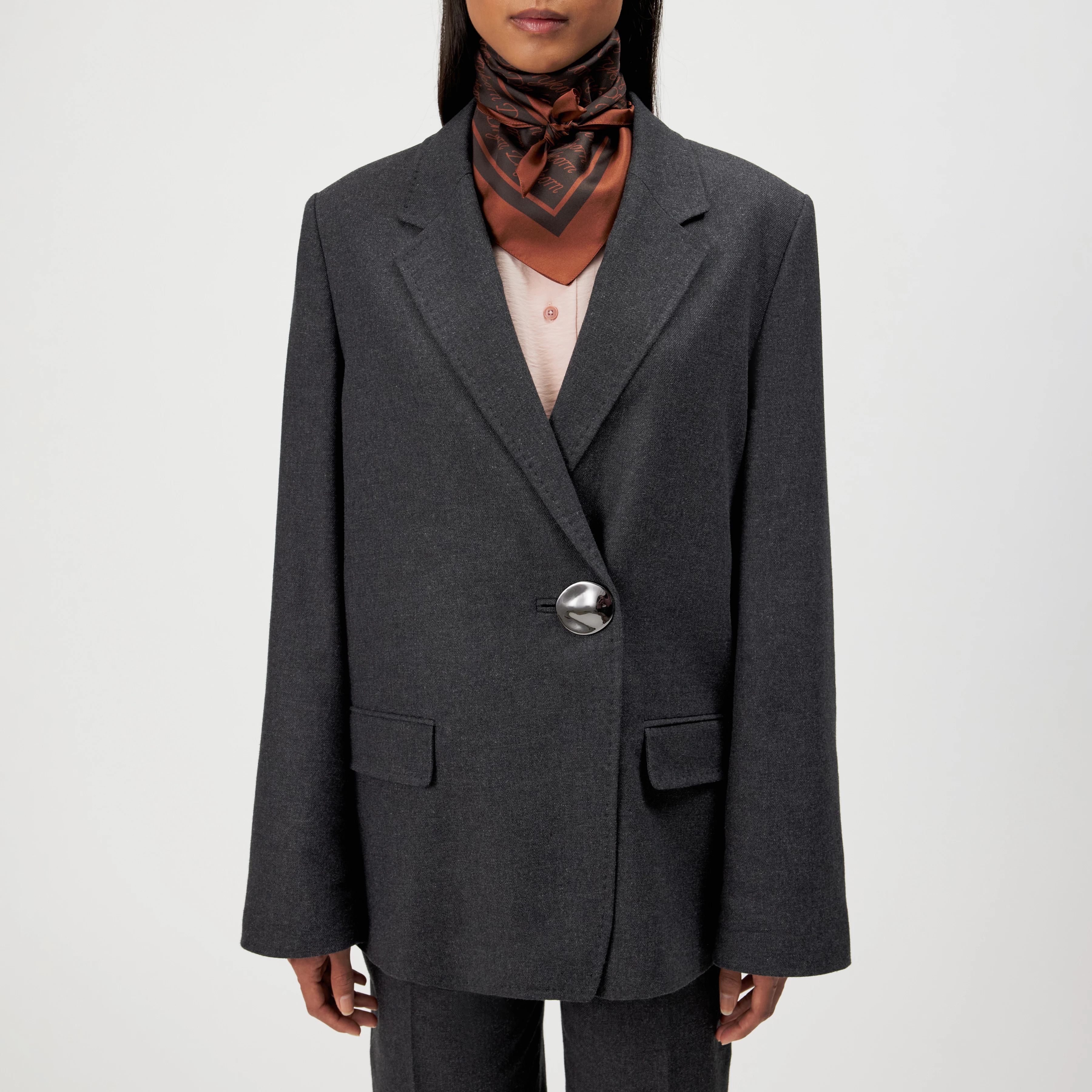 SHENTON_1 - Long oversized blazer, single-button closure - women - grey - Frontansicht