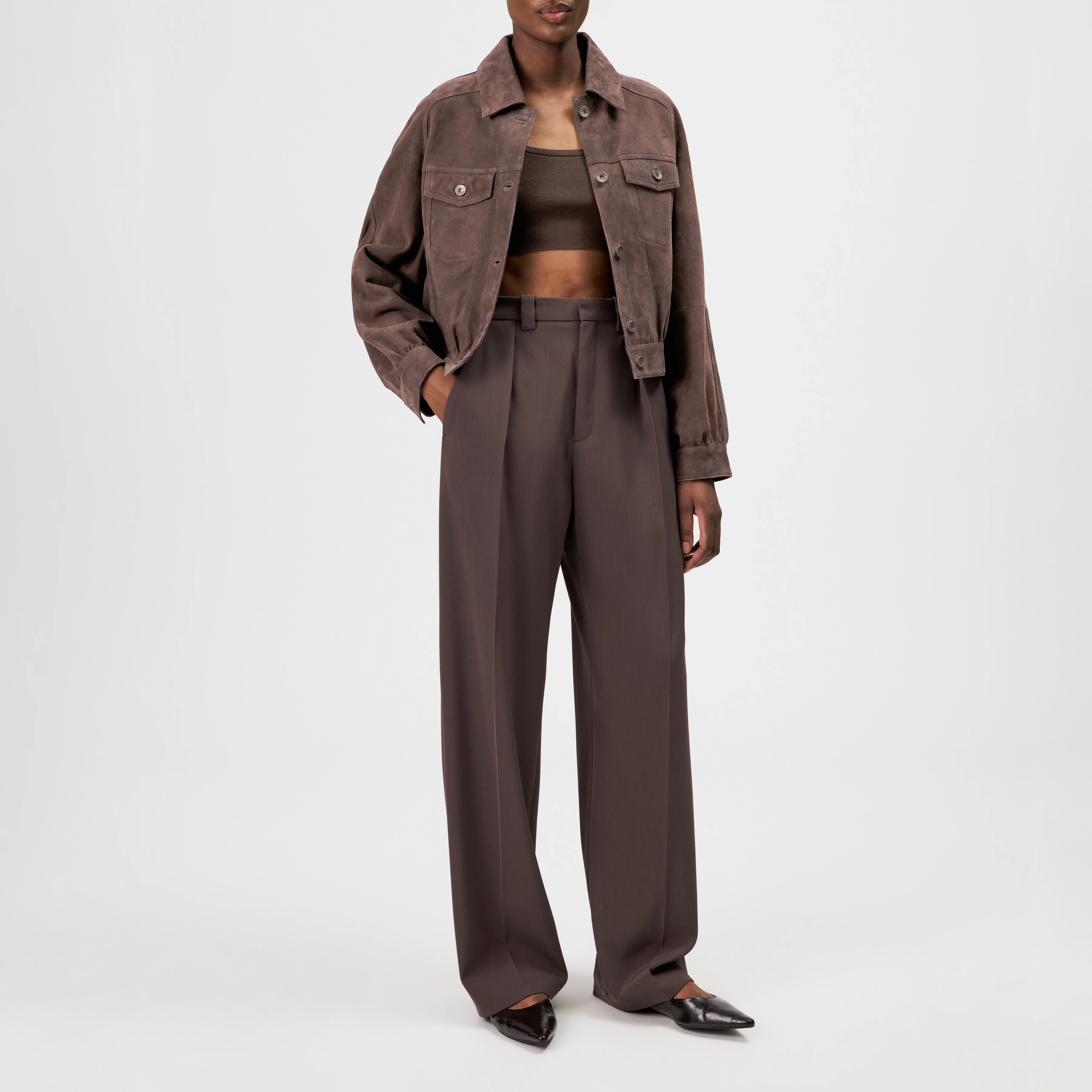 MARWICK - Relaxed fit jacket in suede - women - brown - Ganzkörper-Frontansicht