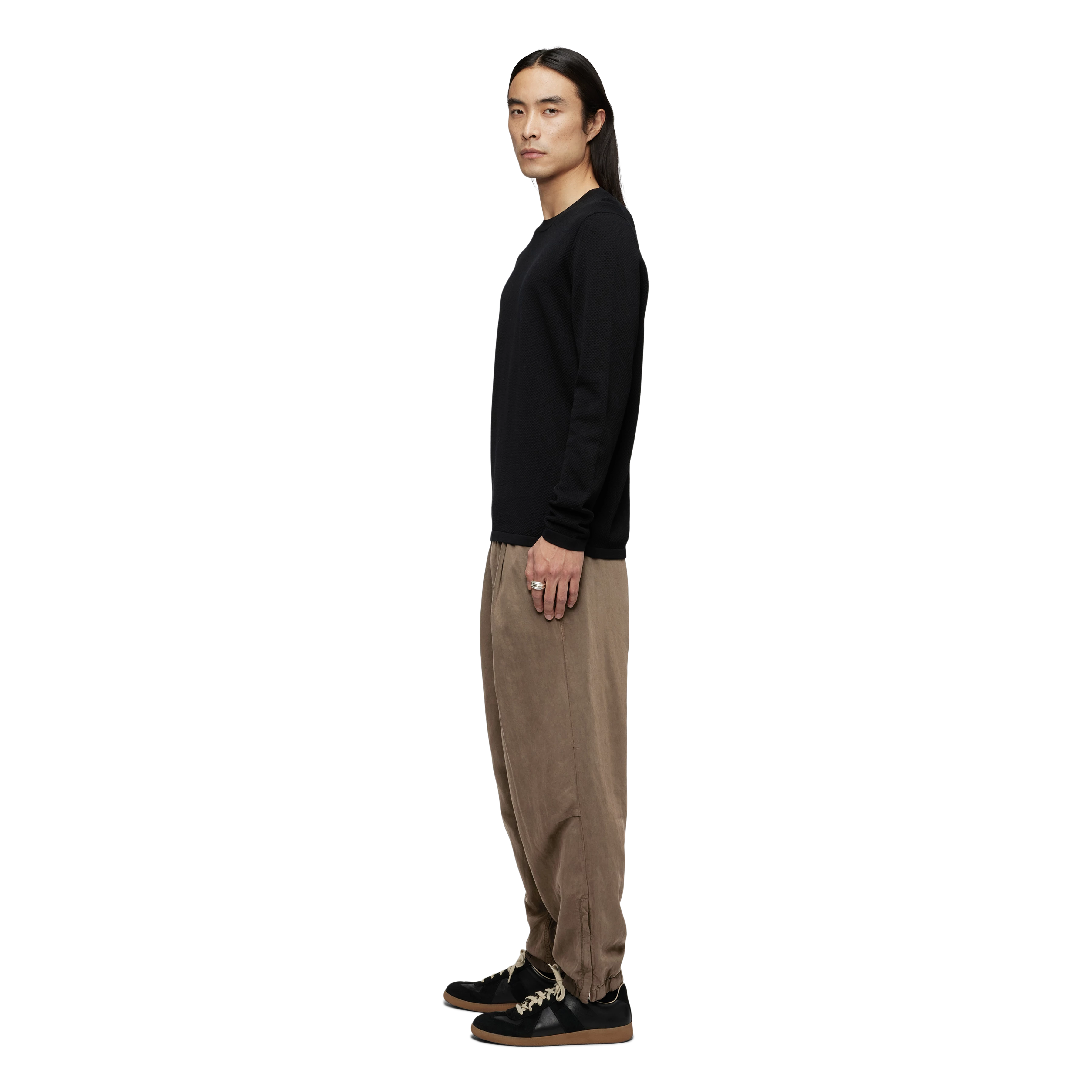 IRMINO - Longsleeve in cotton ajour - men - Natural Aluminium - Seitenansicht