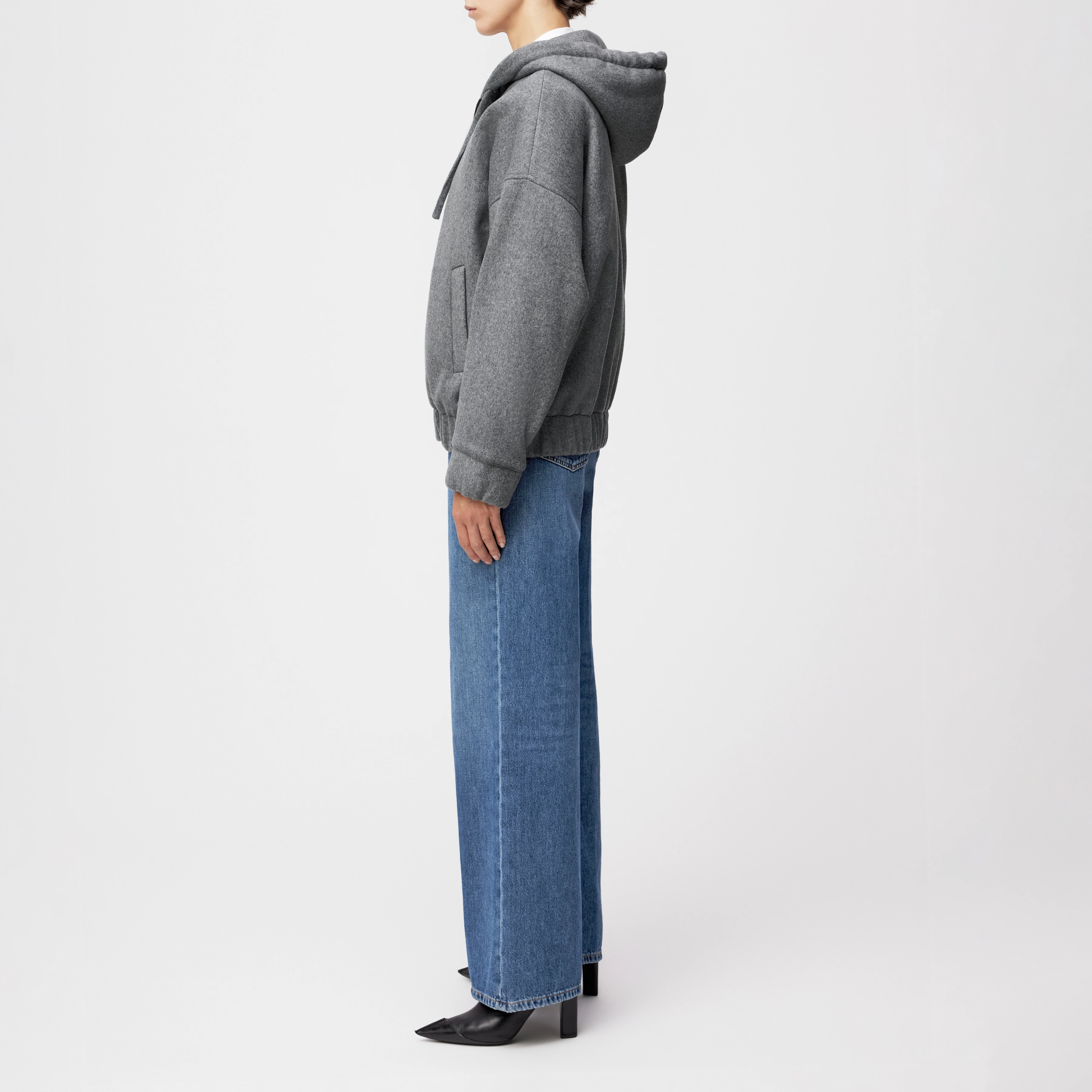 DUNSTONE - Oversized Zip-Hoodie in Flanell - Damen - grau - Seitenansicht