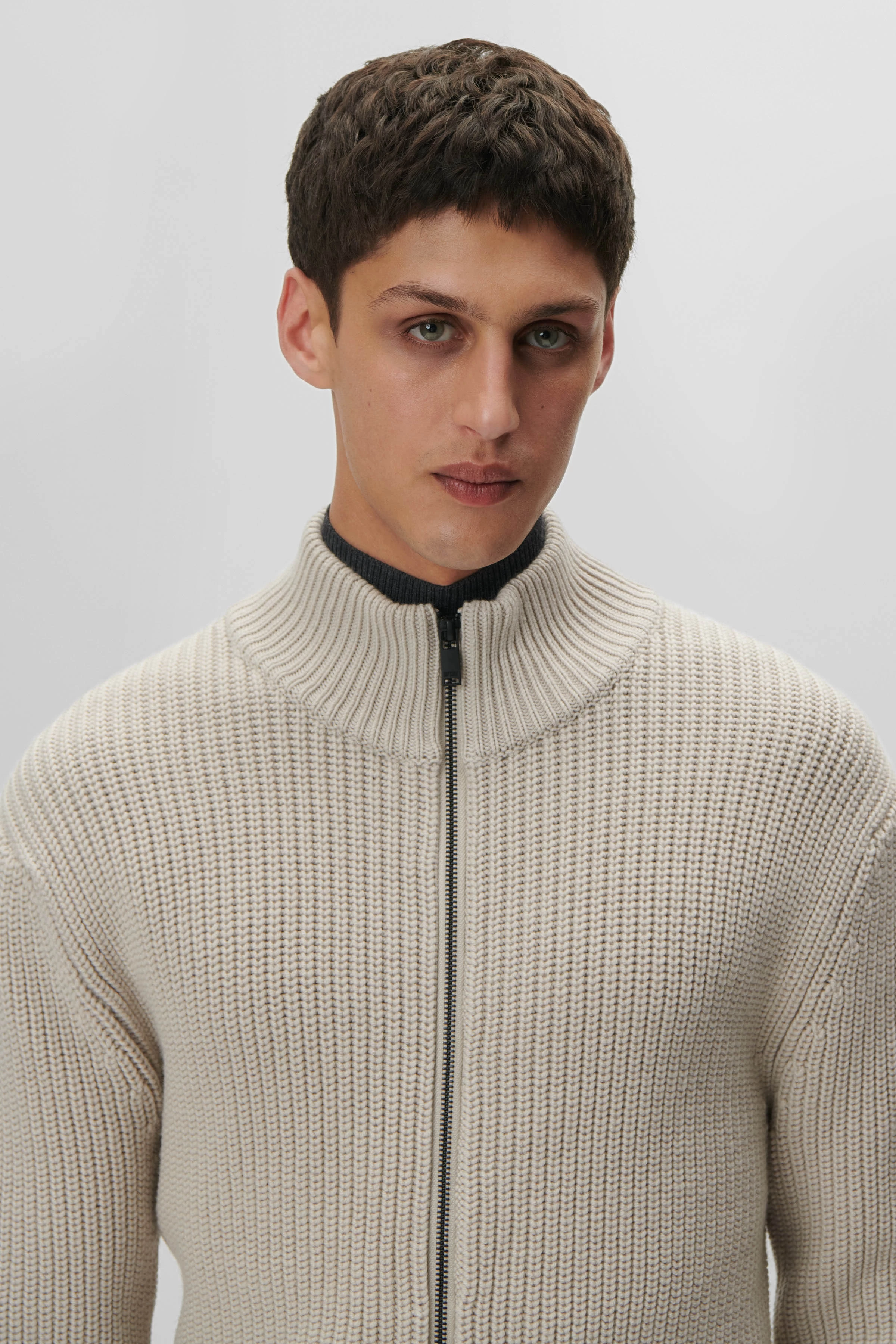 ANTONIO - Woll Strickjacke - Herren - beige - Frontansicht