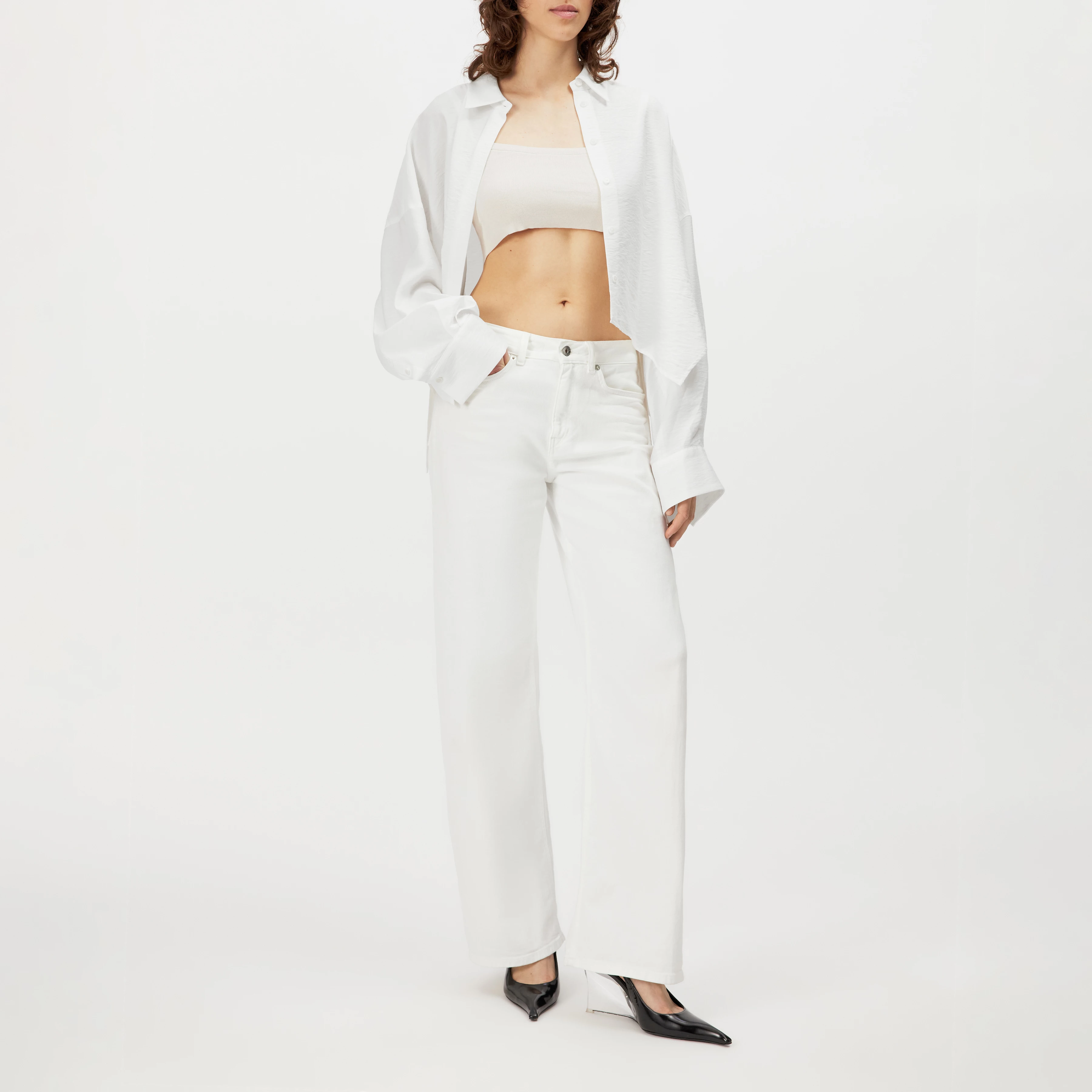 OSHIA - Oversized viscose-blend shirt blouse - women - off white - Ganzkörper-Frontansicht