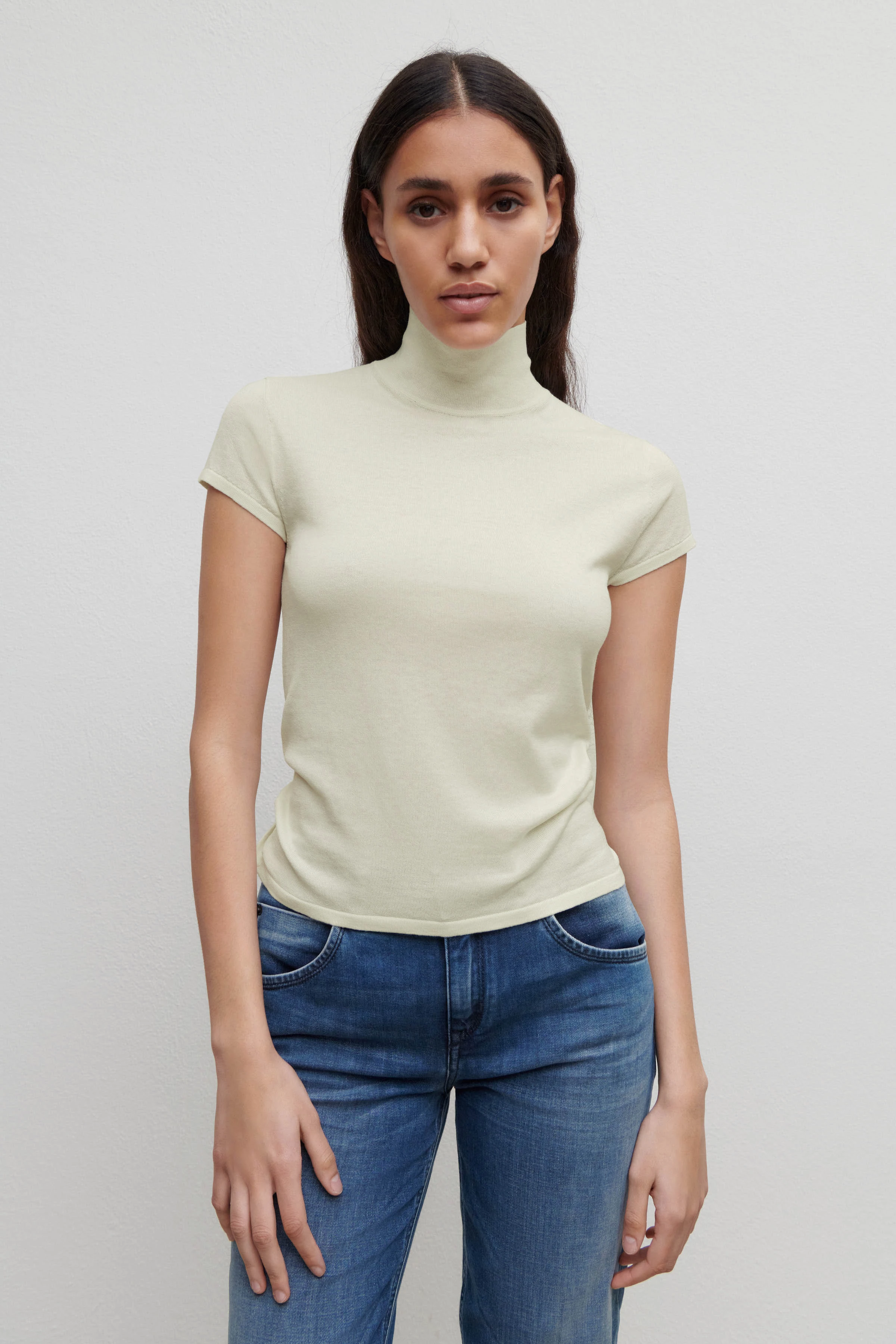 IRIMA - Baumwoll-Seide-Mix T-Shirt - Damen - off white - Frontansicht