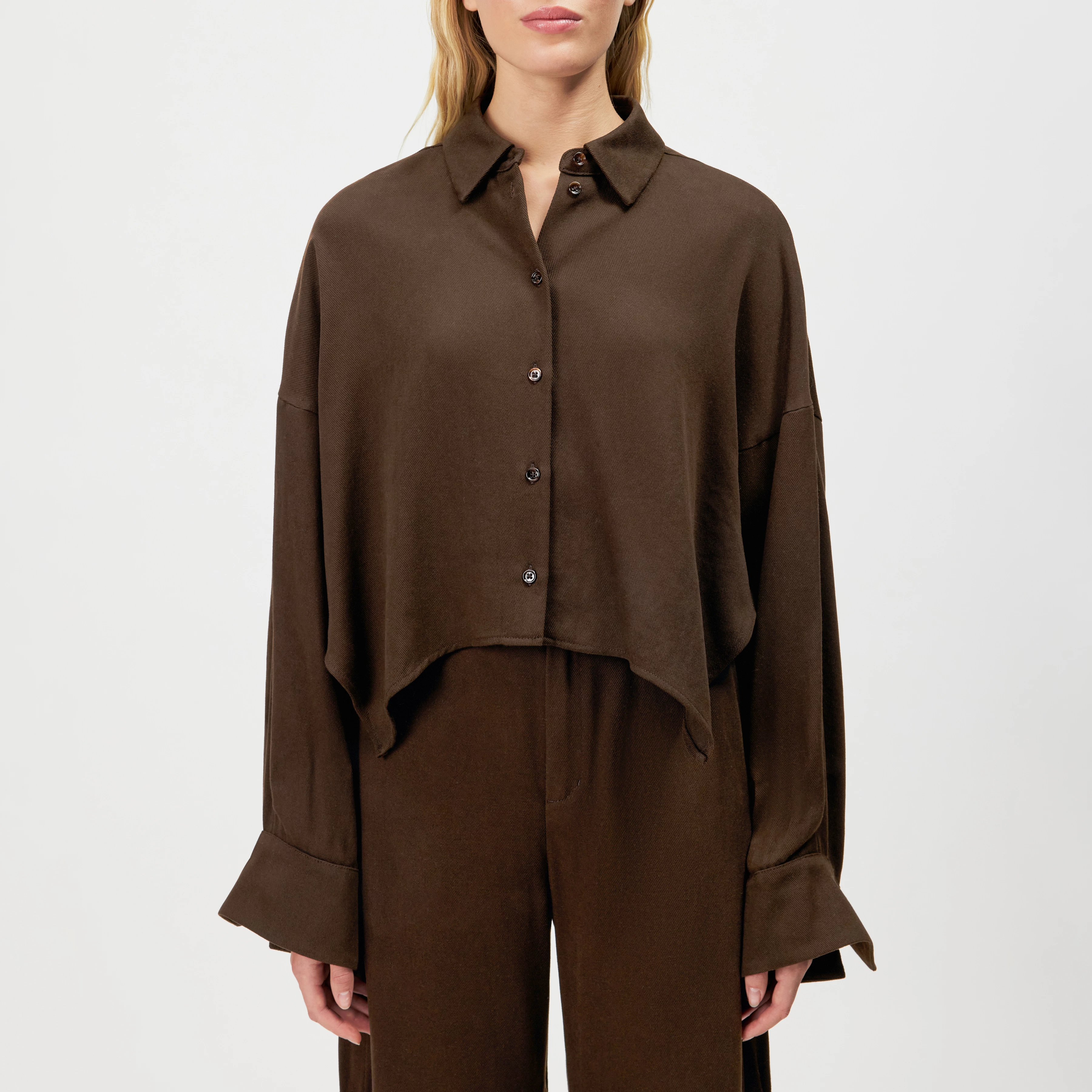 OSHIA - Oversized Hemdbluse in Lyocell - Damen - braun - Frontansicht