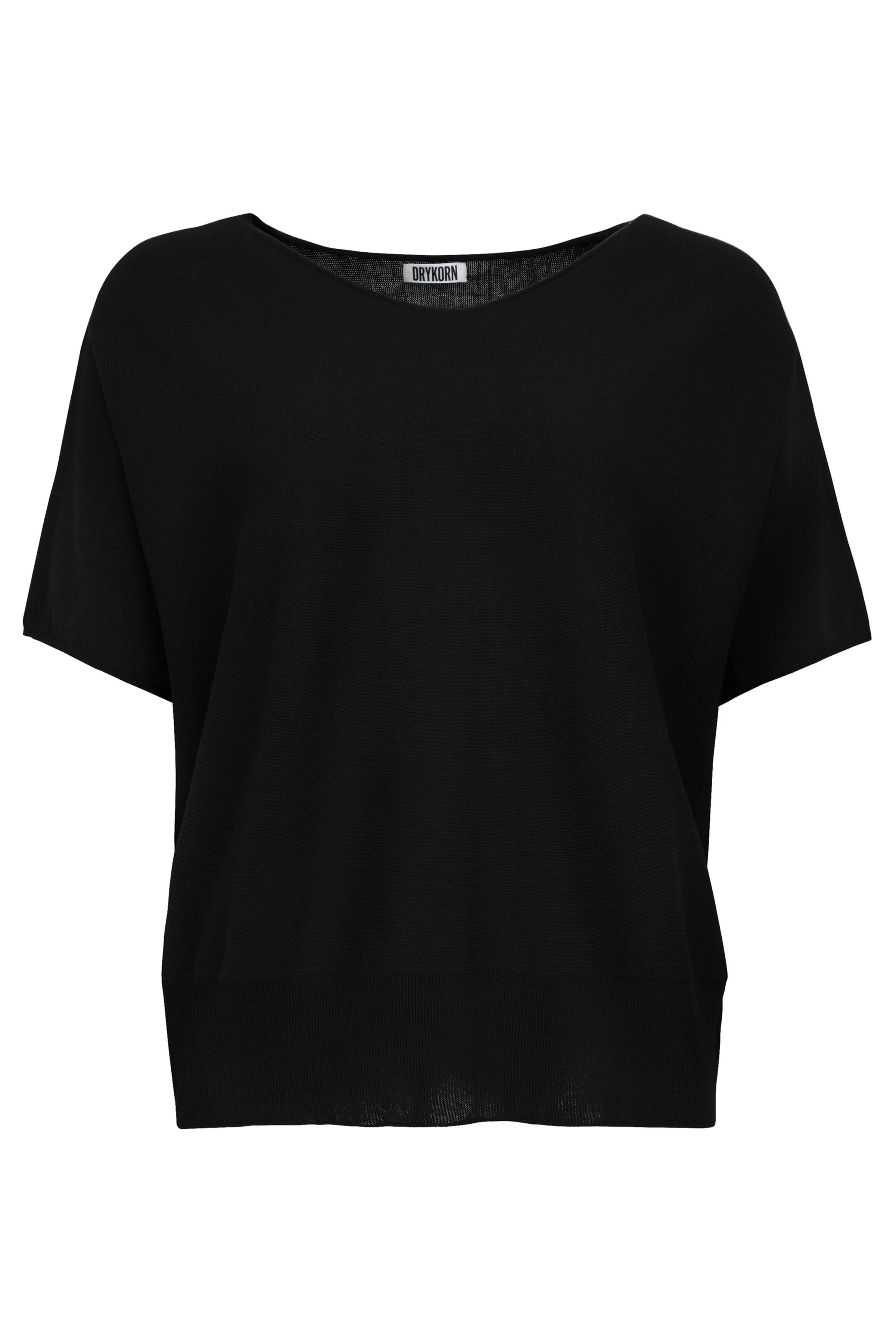 SOMELI - gebreid katoenen t-shirt - dames - zwart - Freisteller Frontansicht