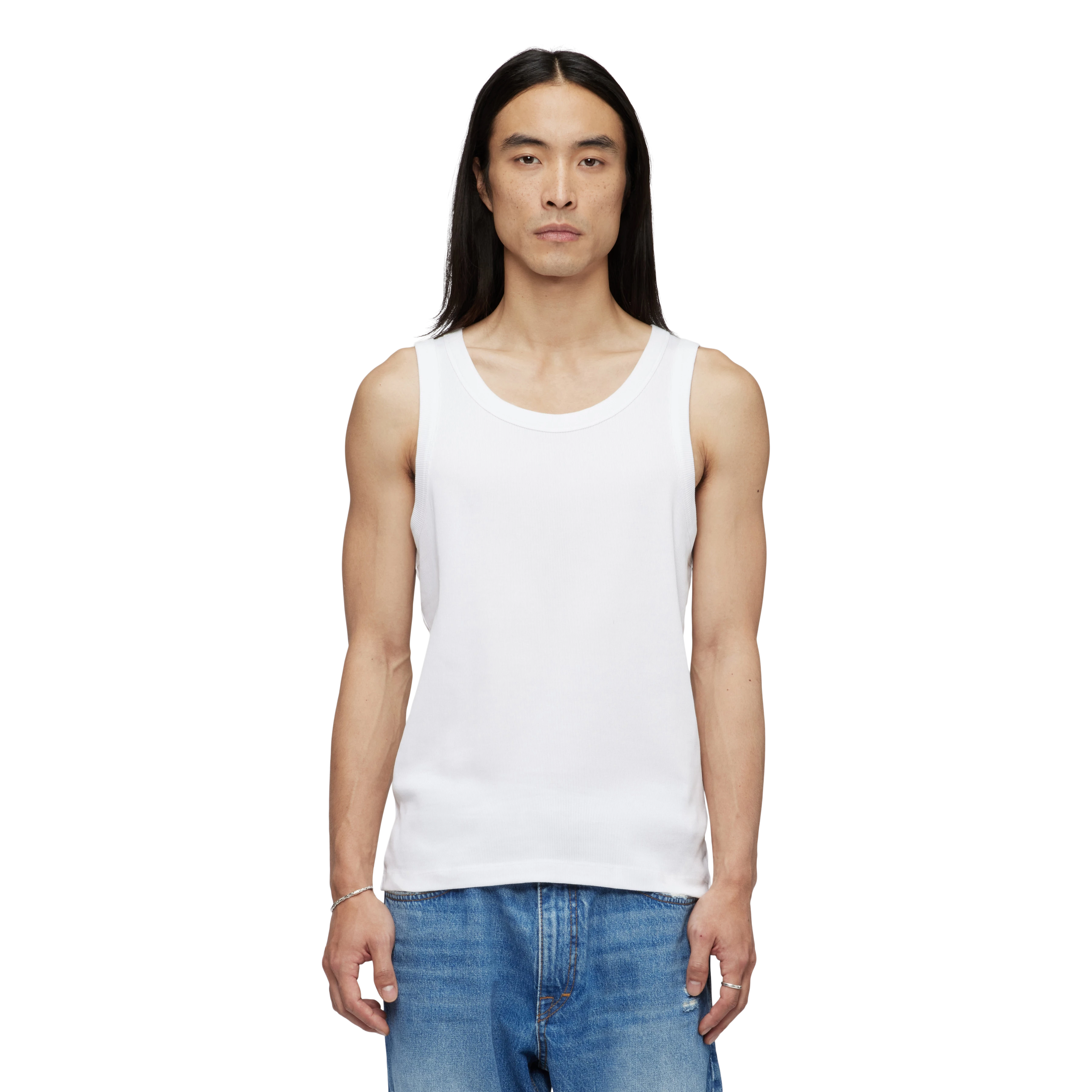 NATHAN - Bodyfitted ribbed tank top in cotton - men - white - Frontansicht