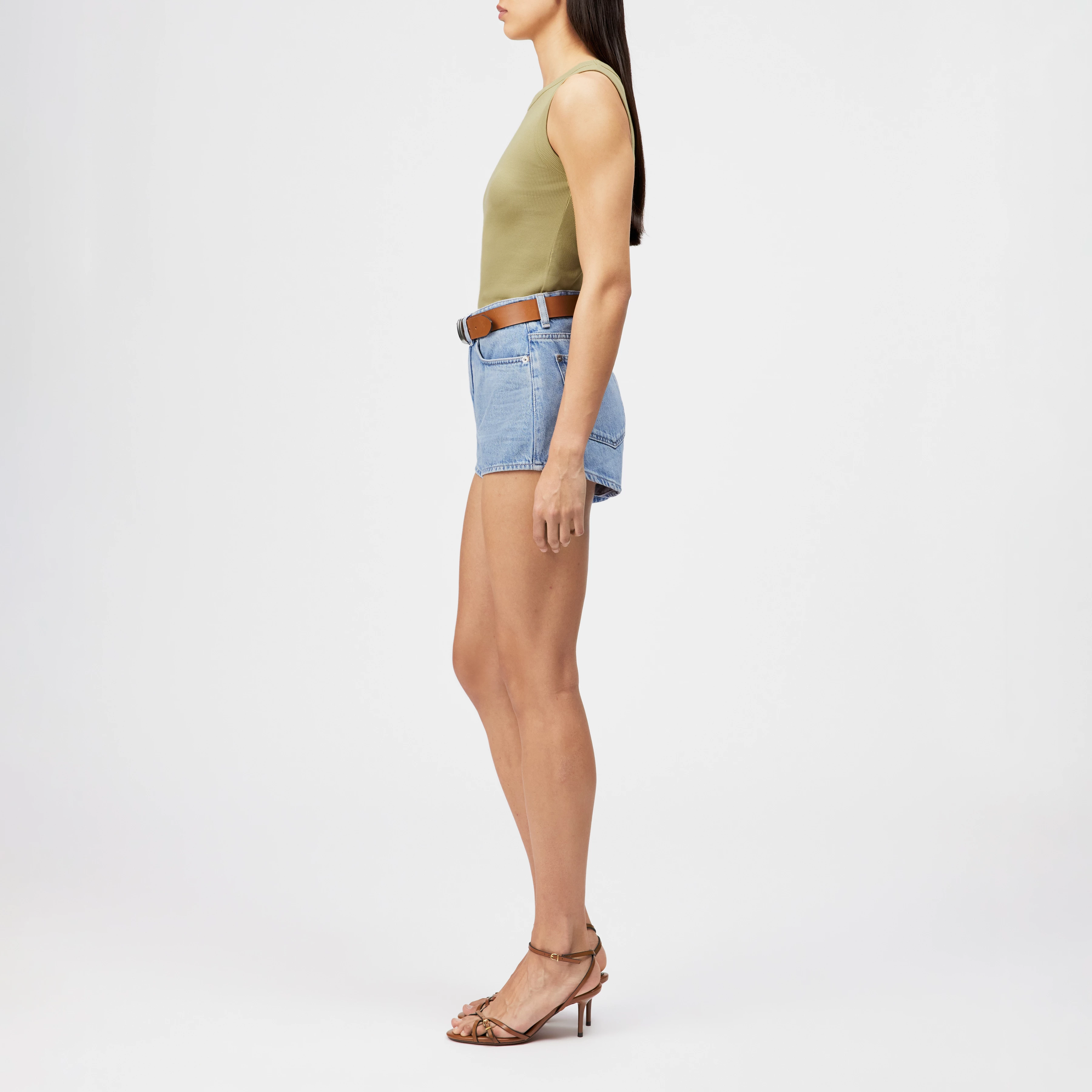 OLINA - Tanktop mit Rundhals in reiner Baumwolle - Damen - beige - Seitenansicht