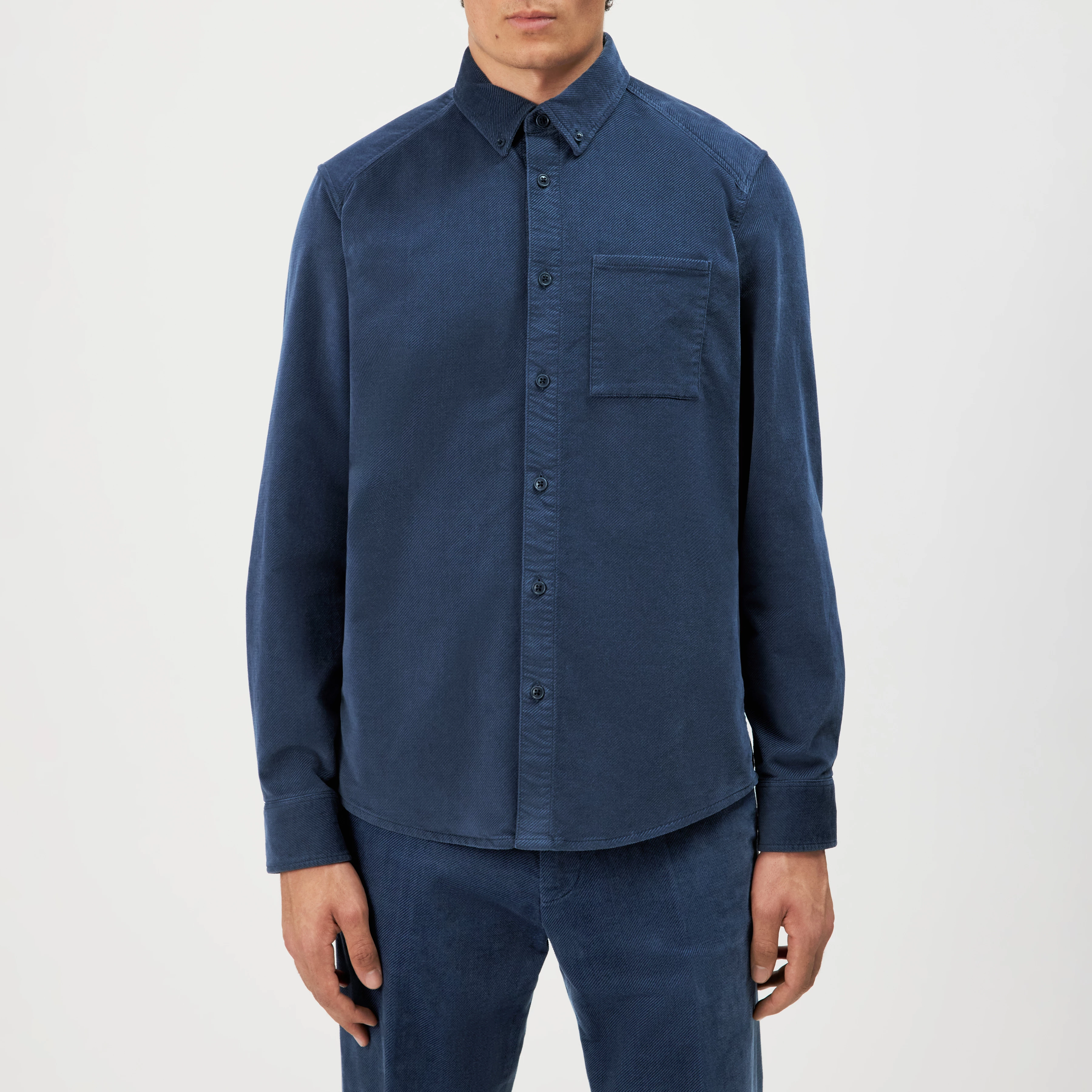 LIET_3 - Button-Down Hemd in Samt-Optik - Herren - blau - Frontansicht