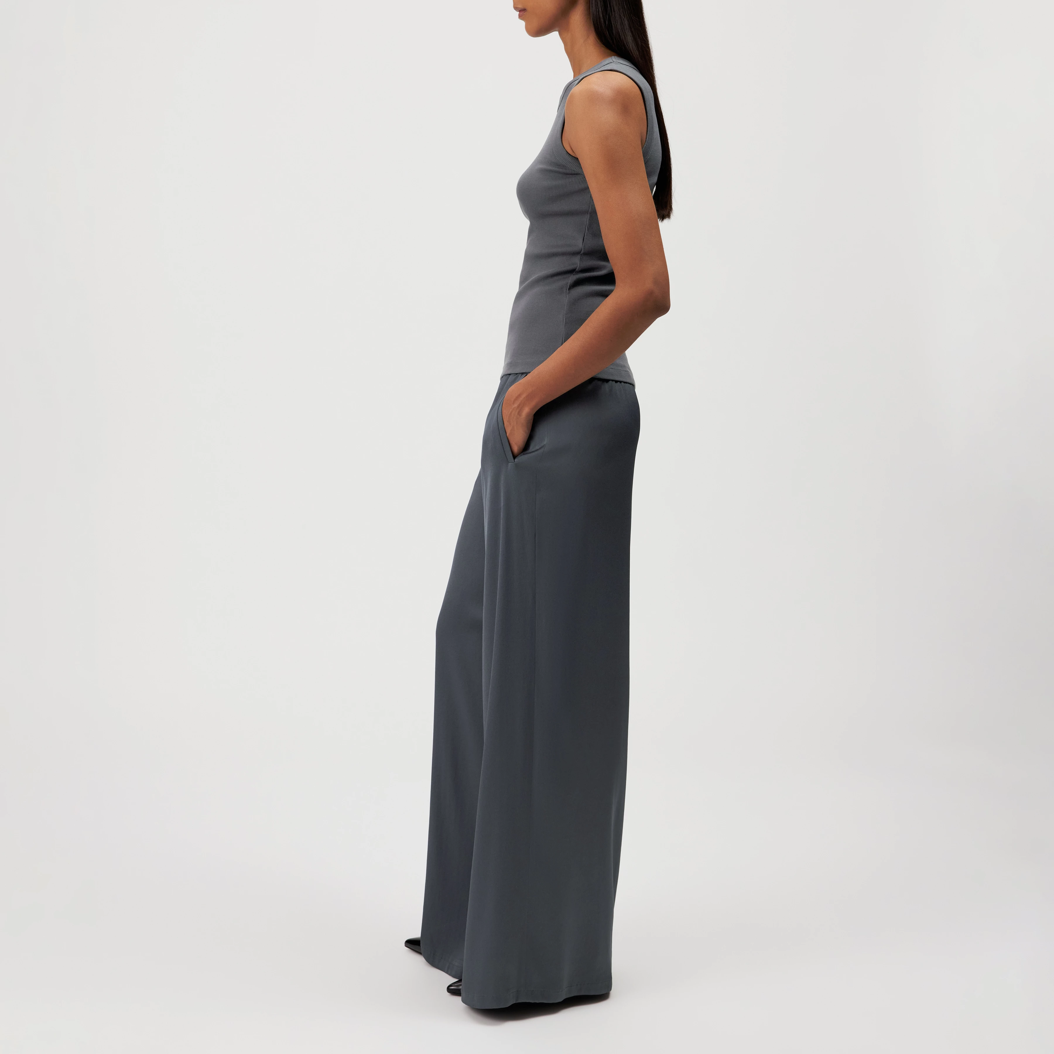 OLINA - Cotton ribbed crew neck tank top - women - grey - Seitenansicht