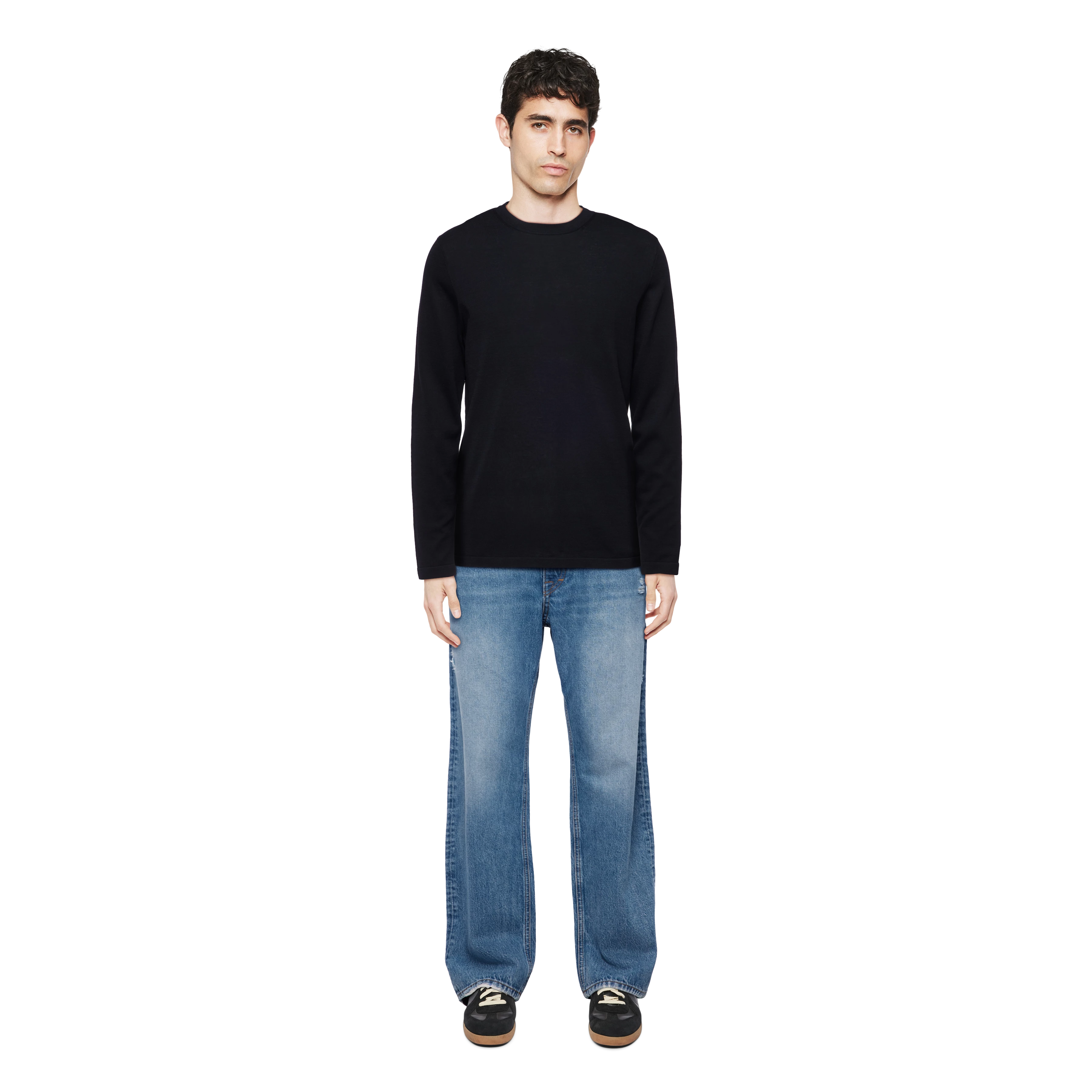 IRMINO - Longsleeve in mercerisierter Baumwolle - Herren - schwarz - Ganzkörper-Frontansicht