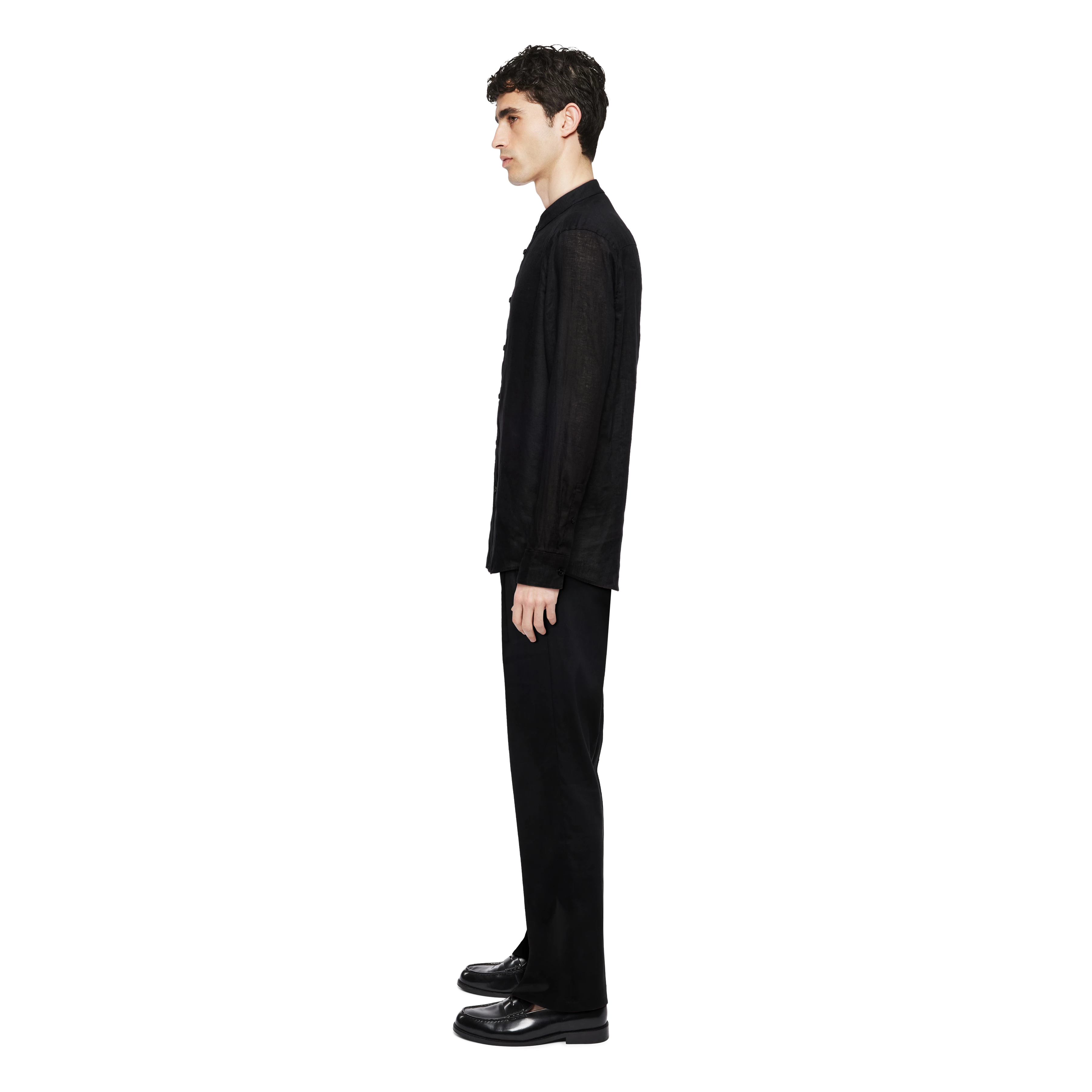 TALOC - Shirt with stand-up collar in linen-cotton mix - men - Natural Aluminium - Seitenansicht