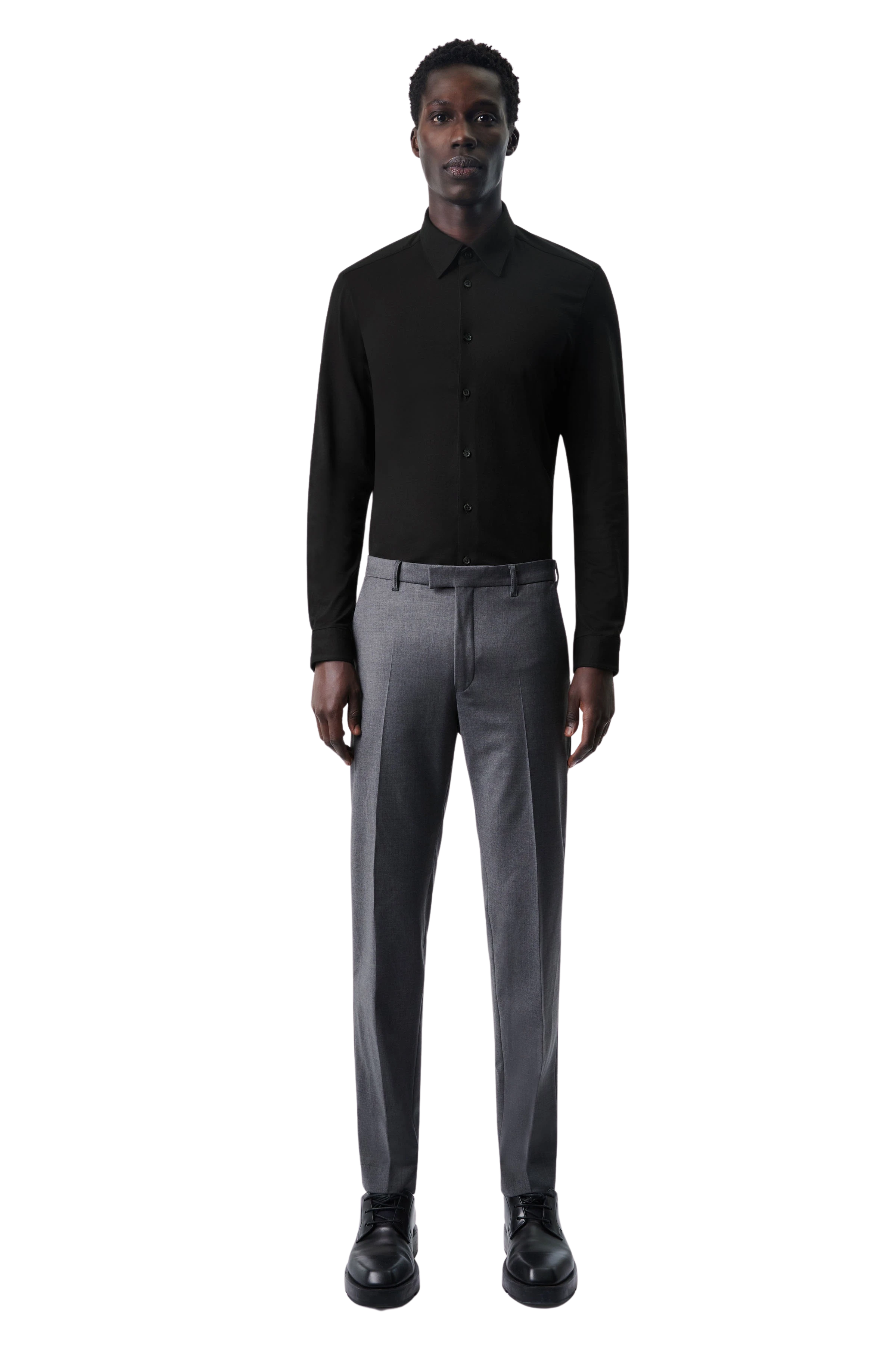 ZED - Classic tight-fit shirt in stretchy jersey - men - Natural Aluminium - Ganzkörper-Frontansicht