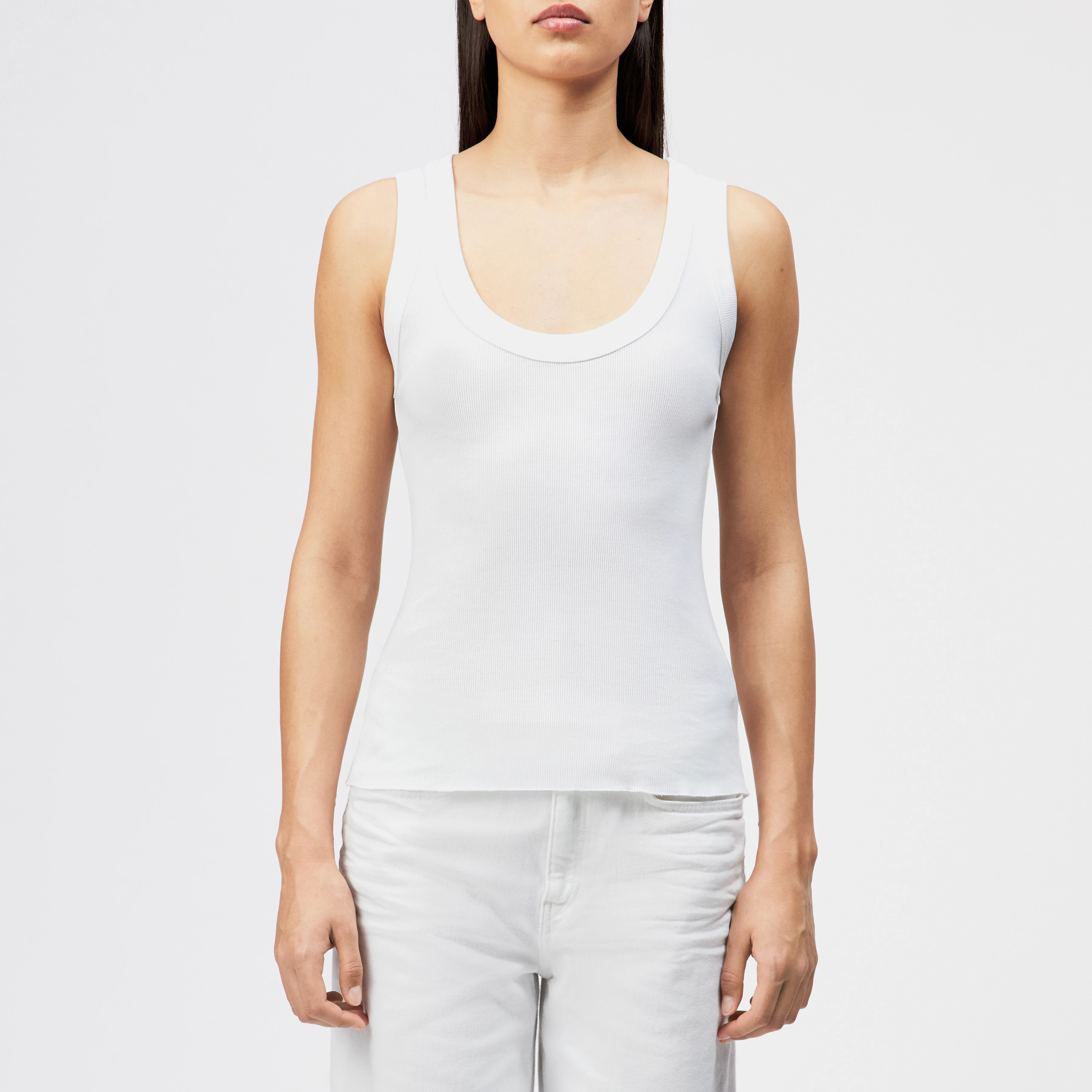 TAVIRA - Geribd tanktop met vrouwelijke ronde hals - dames - wit - Frontansicht