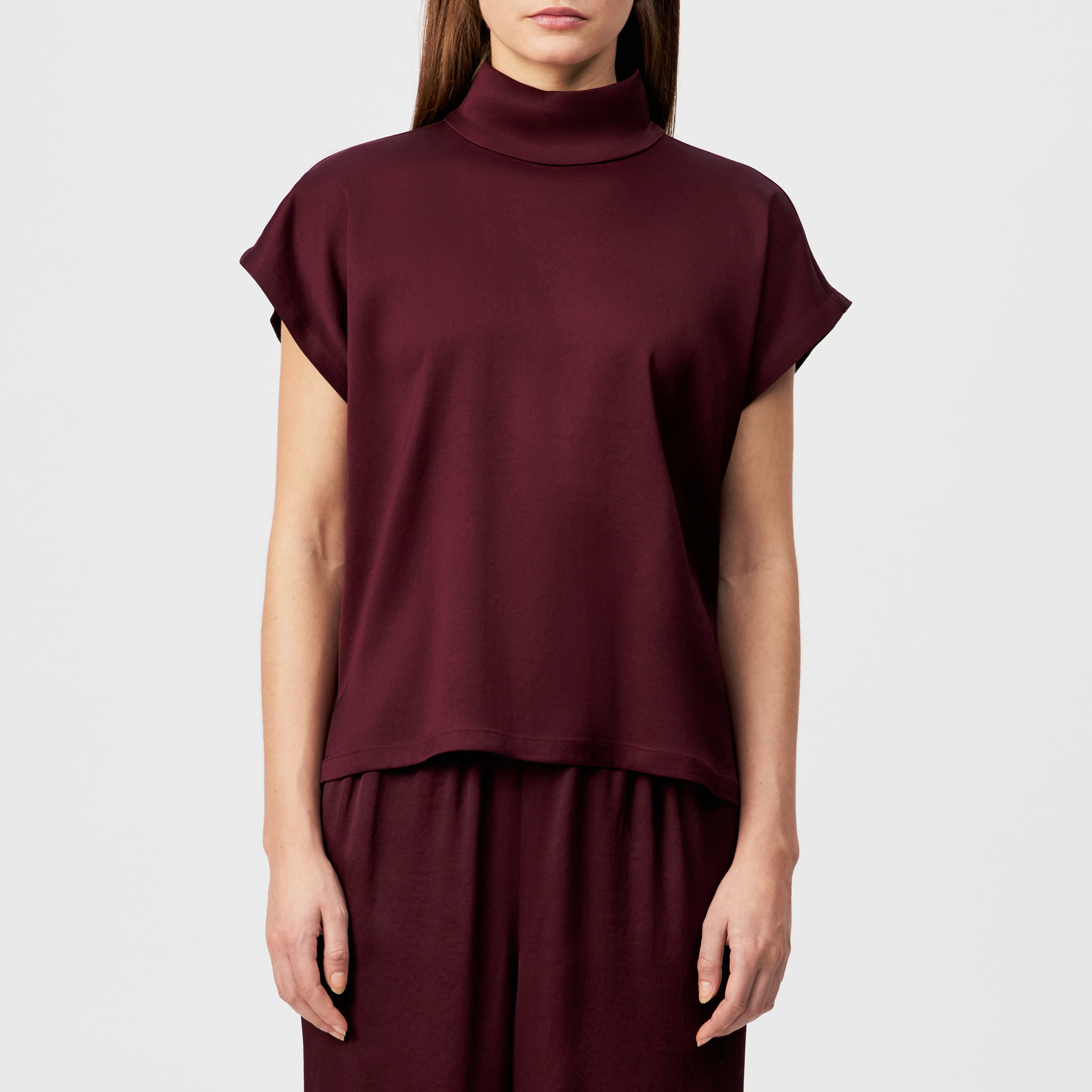 ALARIA_1 - Shirt blouse with stand-up collar in satin - women - red - Frontansicht